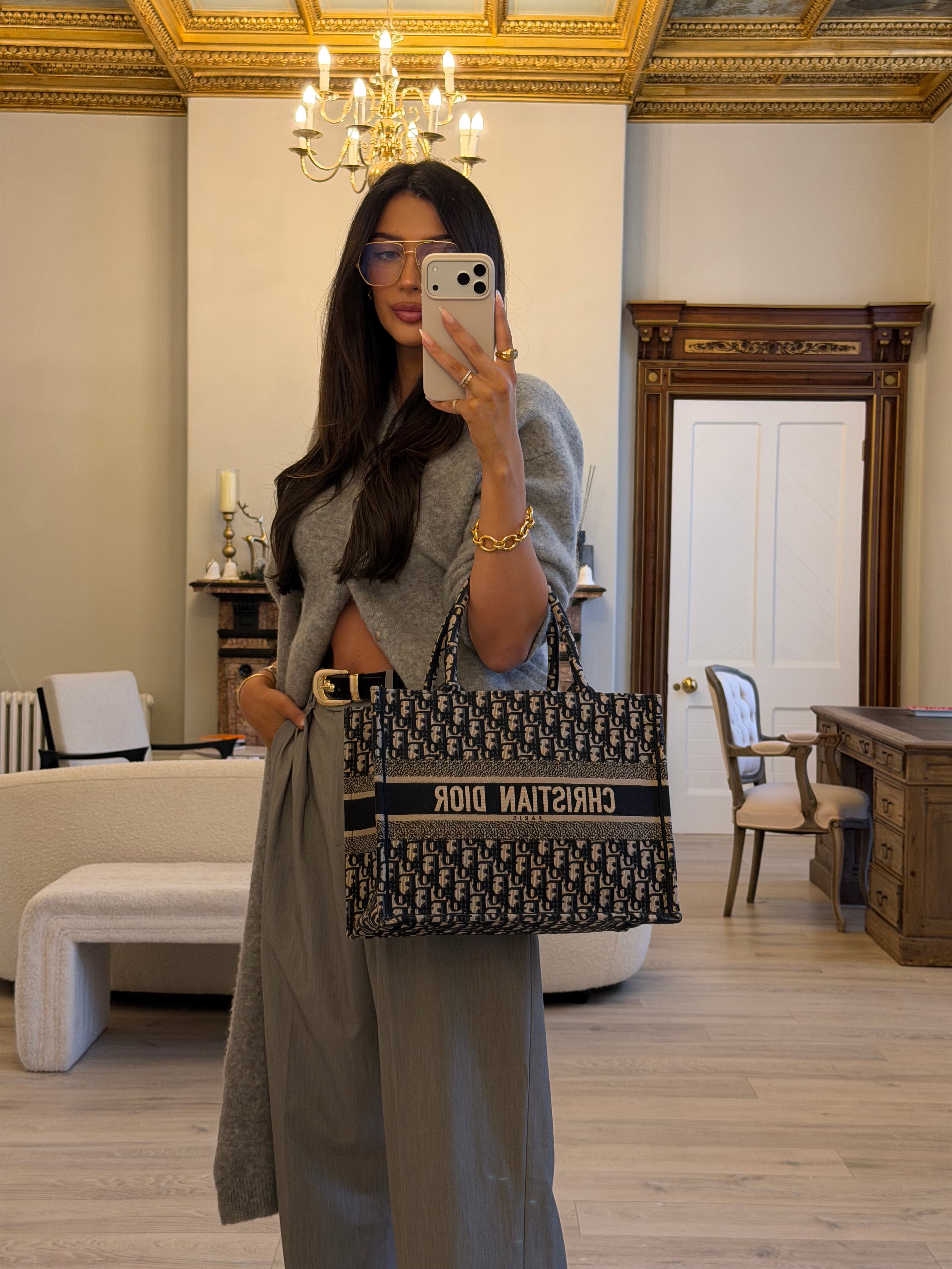 Christian Dior Medium Oblique Book Tote in navy & Ecru. Authentic and preloved. Excellent condition