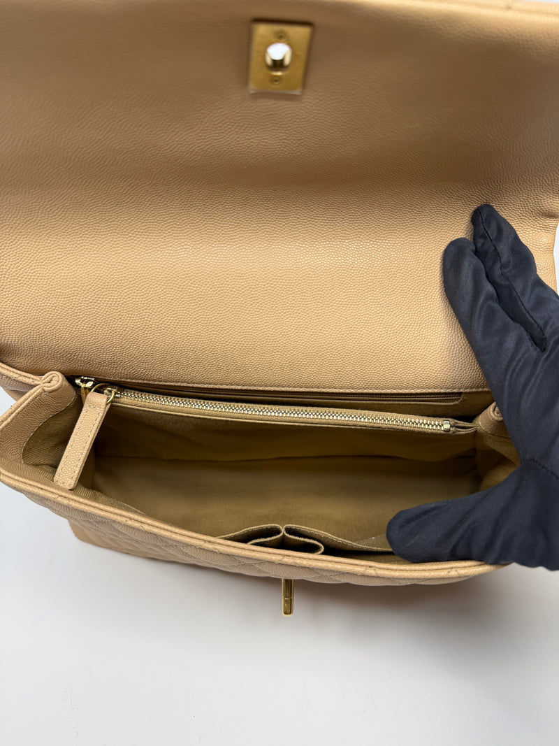 Chanel Coco Large Top Handle In Beige Caviar Leather With GHW