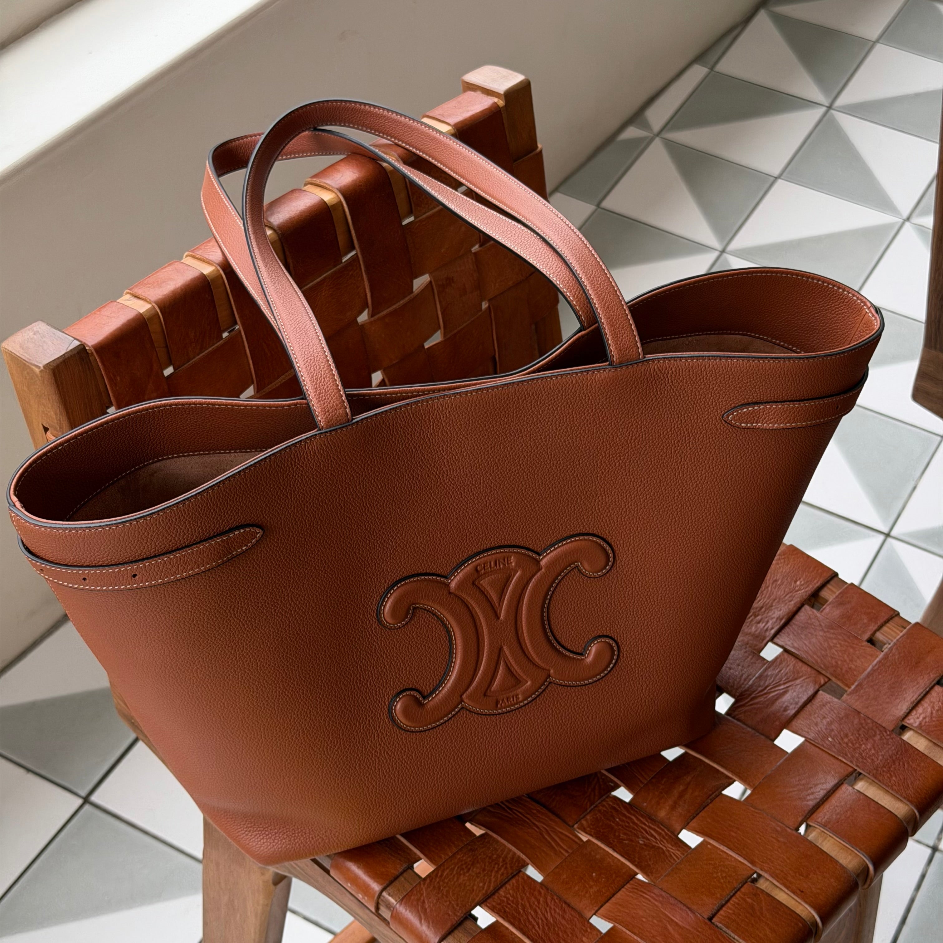 Celine Medium Cabas Anaïs Triomphe In Tan Grained Calfskin