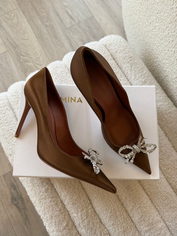 Amina Muaddi Rosie Bow-Embellished Heeled Courts (Size 39.5/UK6.5)