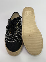 Chanel Black Tweed Espadrille Mules  (Size 38/UK 5)