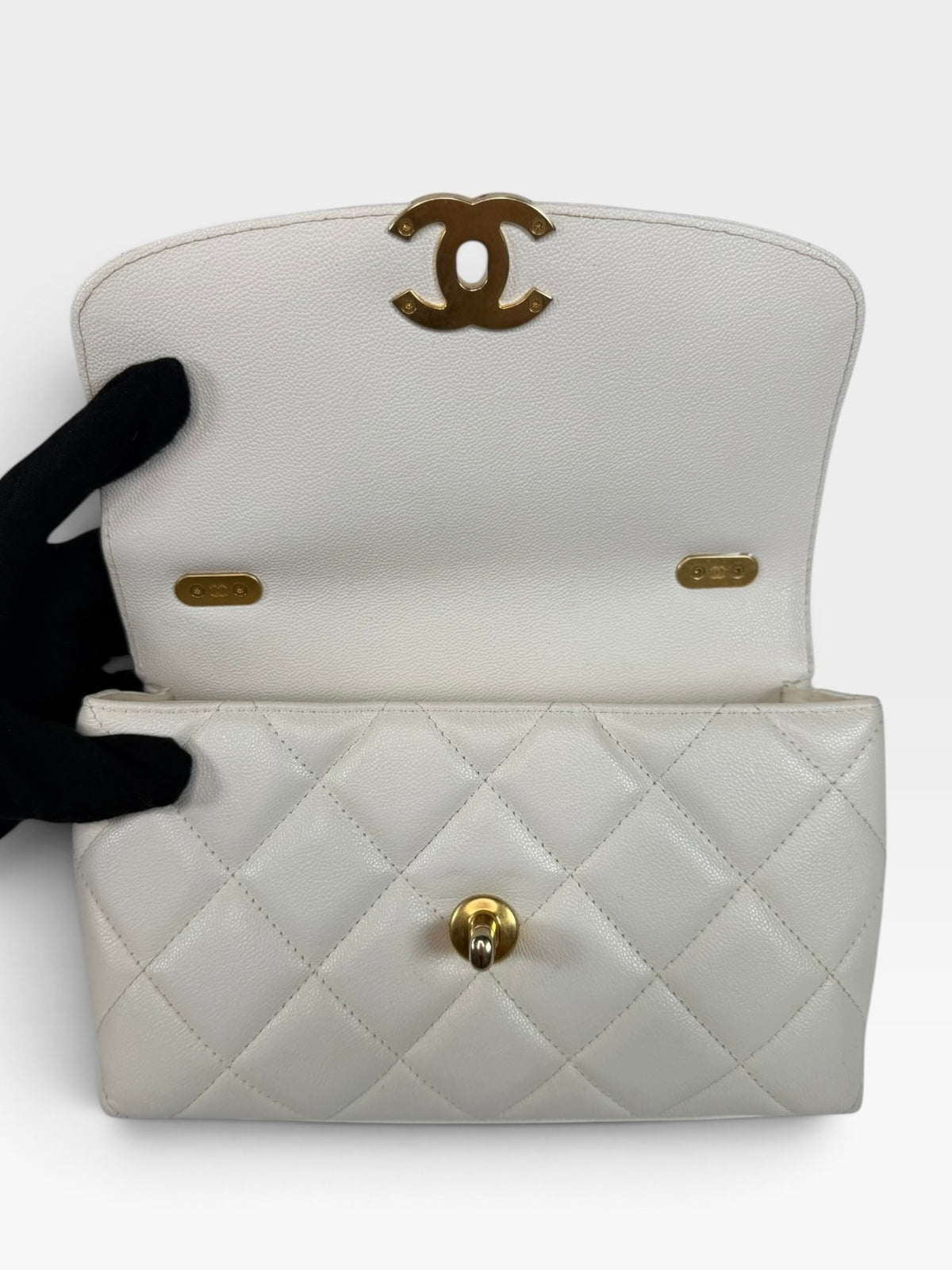 Chanel Mini Flap In White Caviar Leather With Gold Hardware 100% authentic and preloved in excellent condition