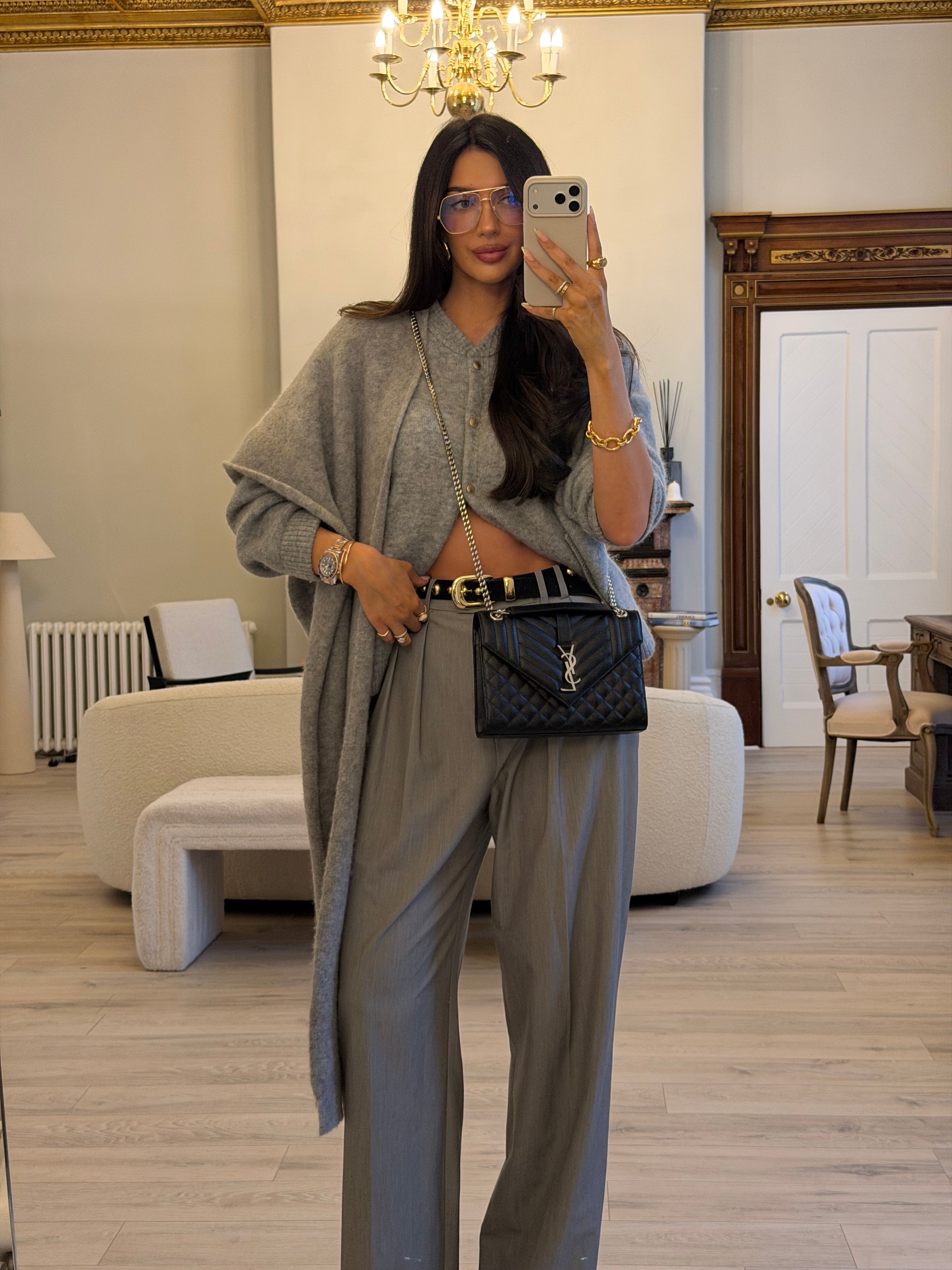 Saint Laurent Medium Envelope Bag In Blacked Grained Leather With Silver Hardware. Authentic and preloved. Excellent Condition