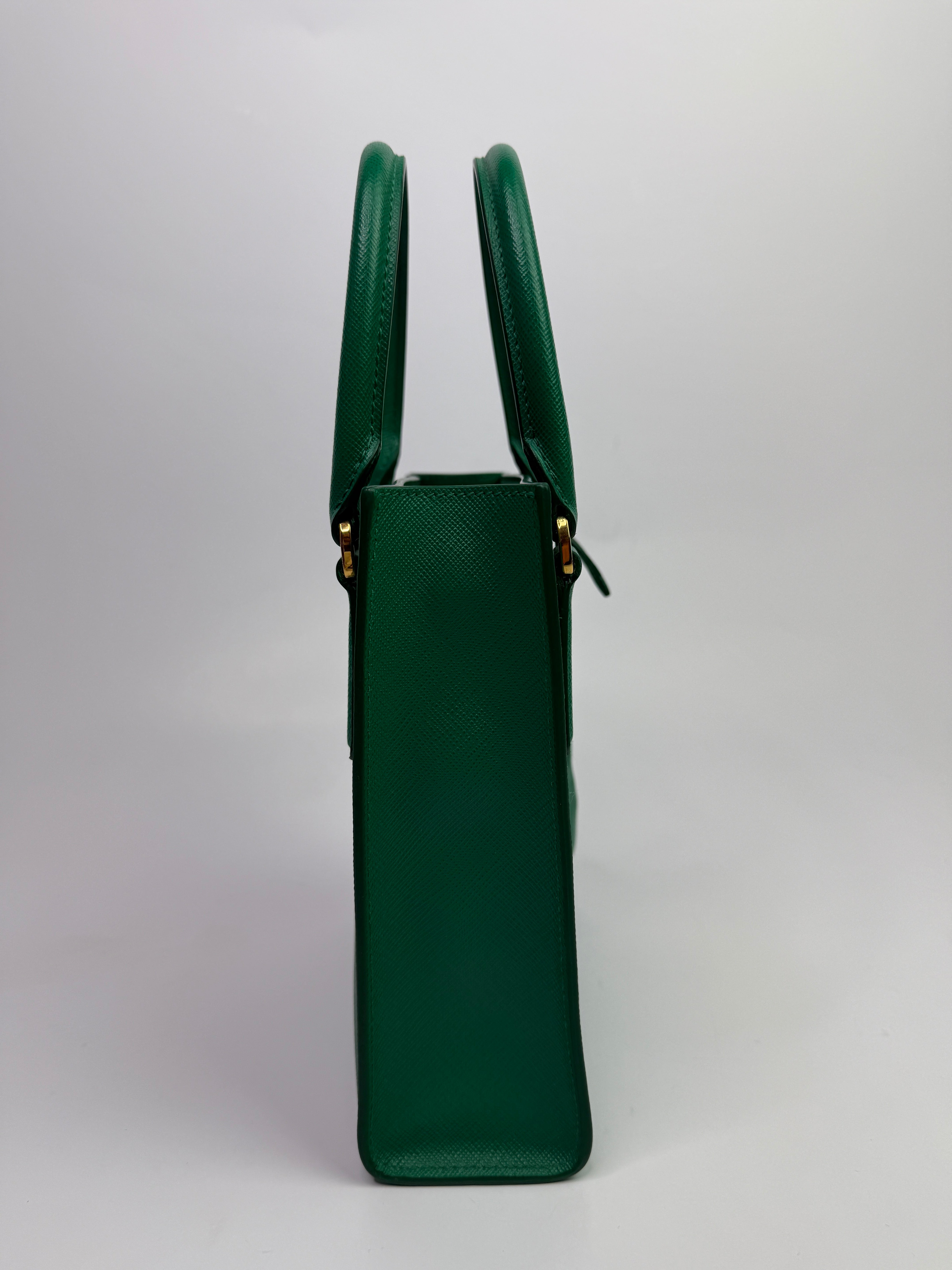 Prada Mini Tote In Green Saffiano Leather