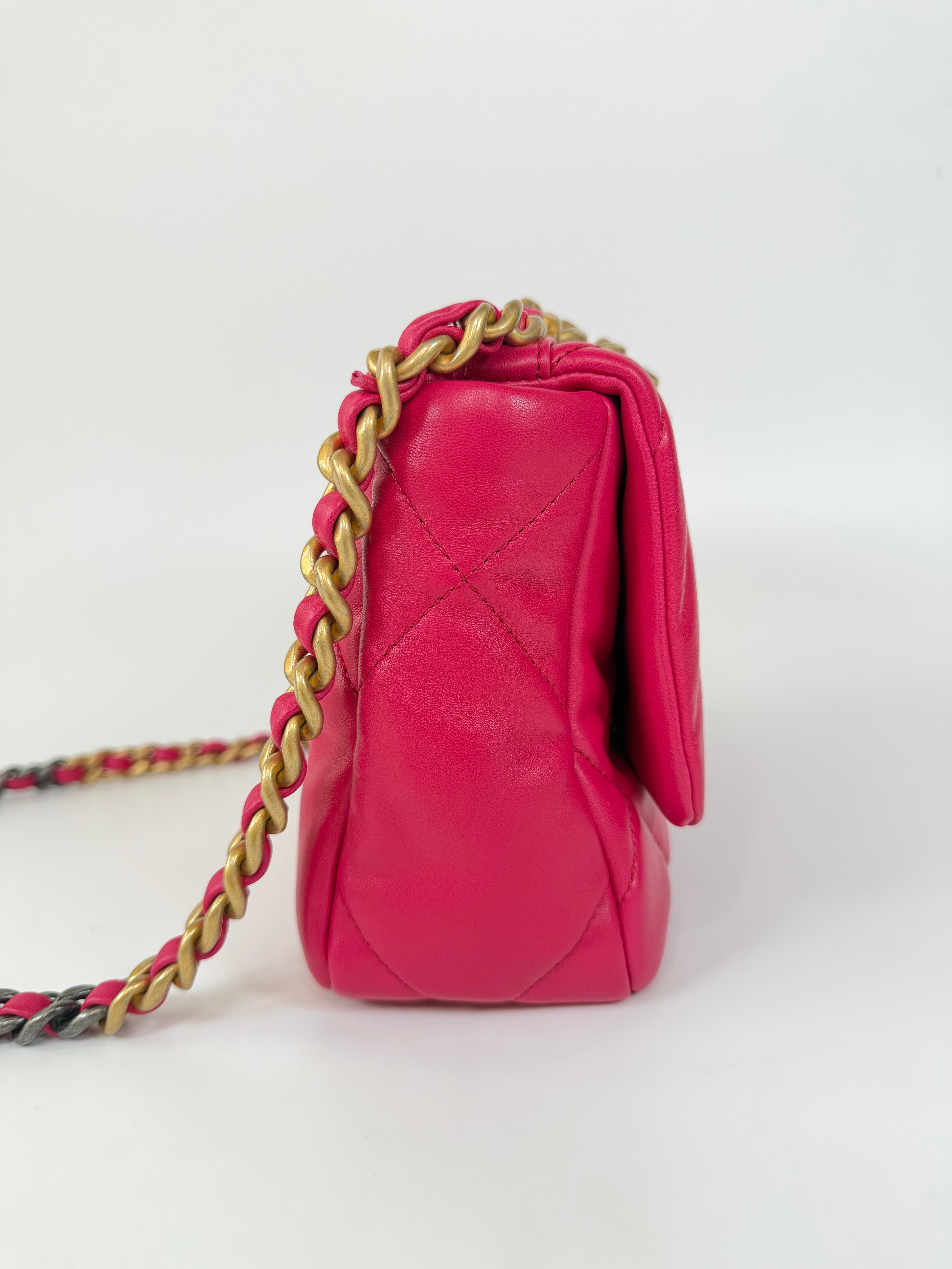 Chanel 19 Small In Pink Lambskin Leather With Mixed Hardware 100% authentic and preloved in excellent condition