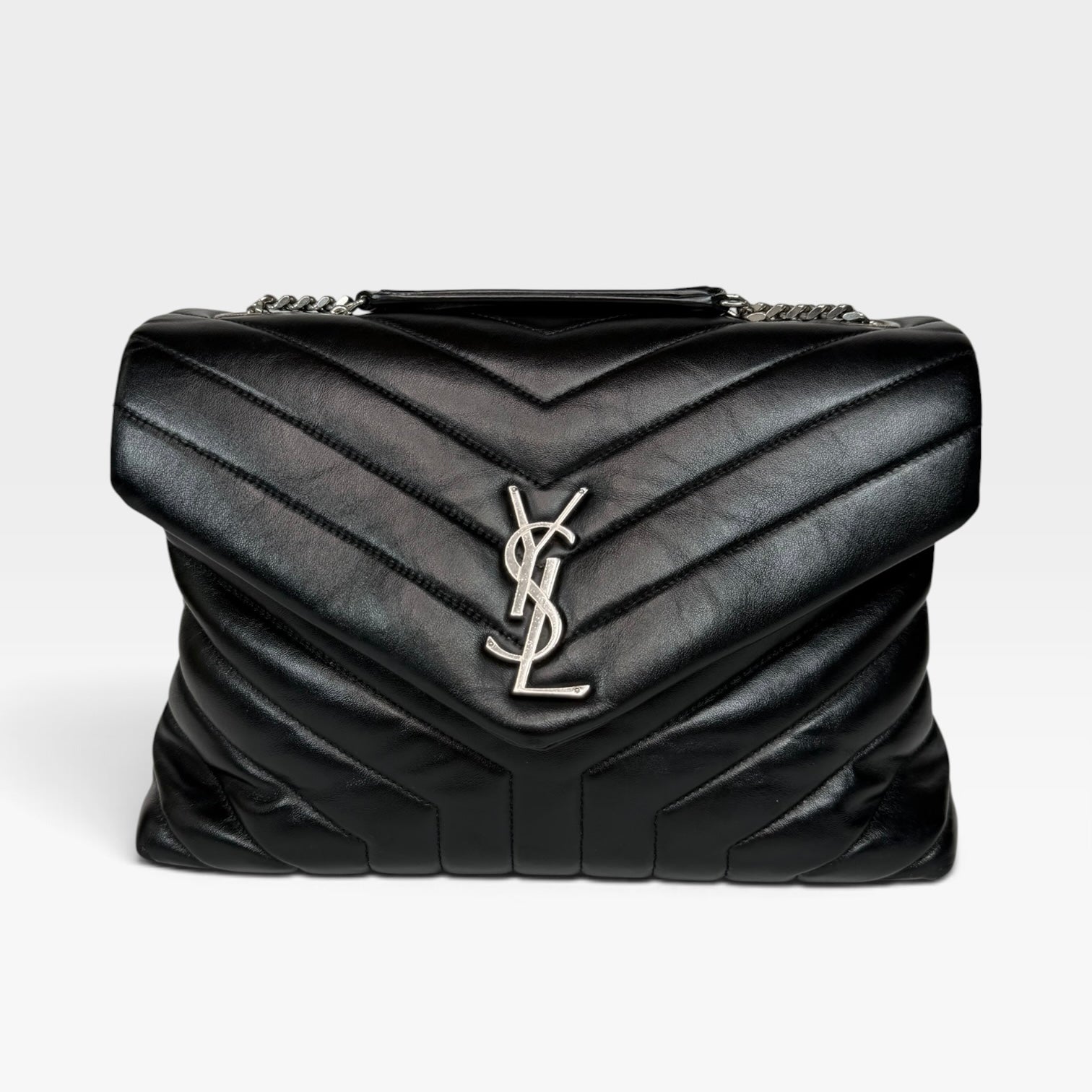 Saint Laurent LouLou In Black Chevron Leather With Silver Hardware. Authentic and preloved in excellent condition. Insured next day delivery. Verified by luxe cheshire