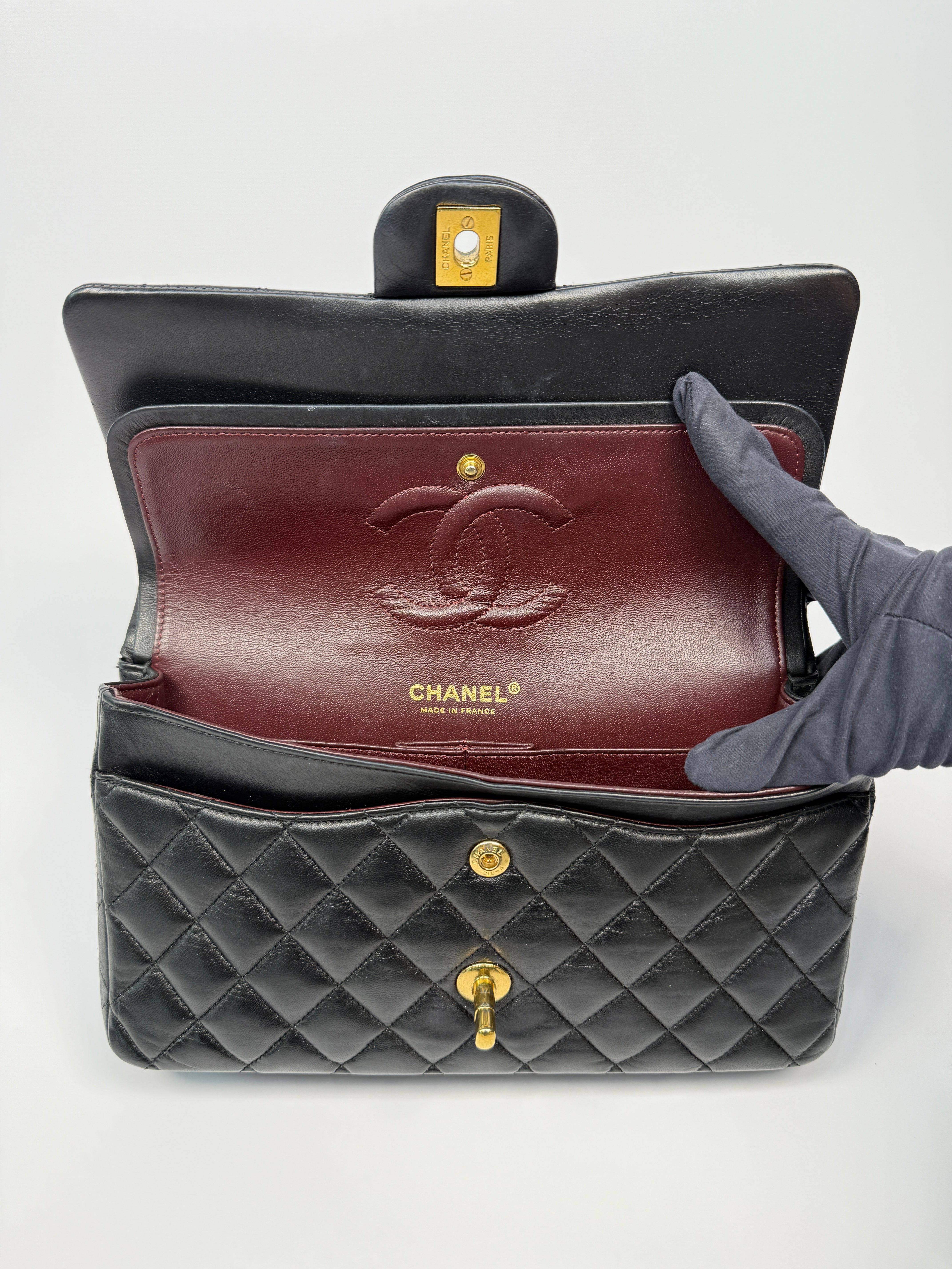 Chanel Medium Classic Double Flap Black Lambskin With Gold Hardware
Pre Loved & Authentic 