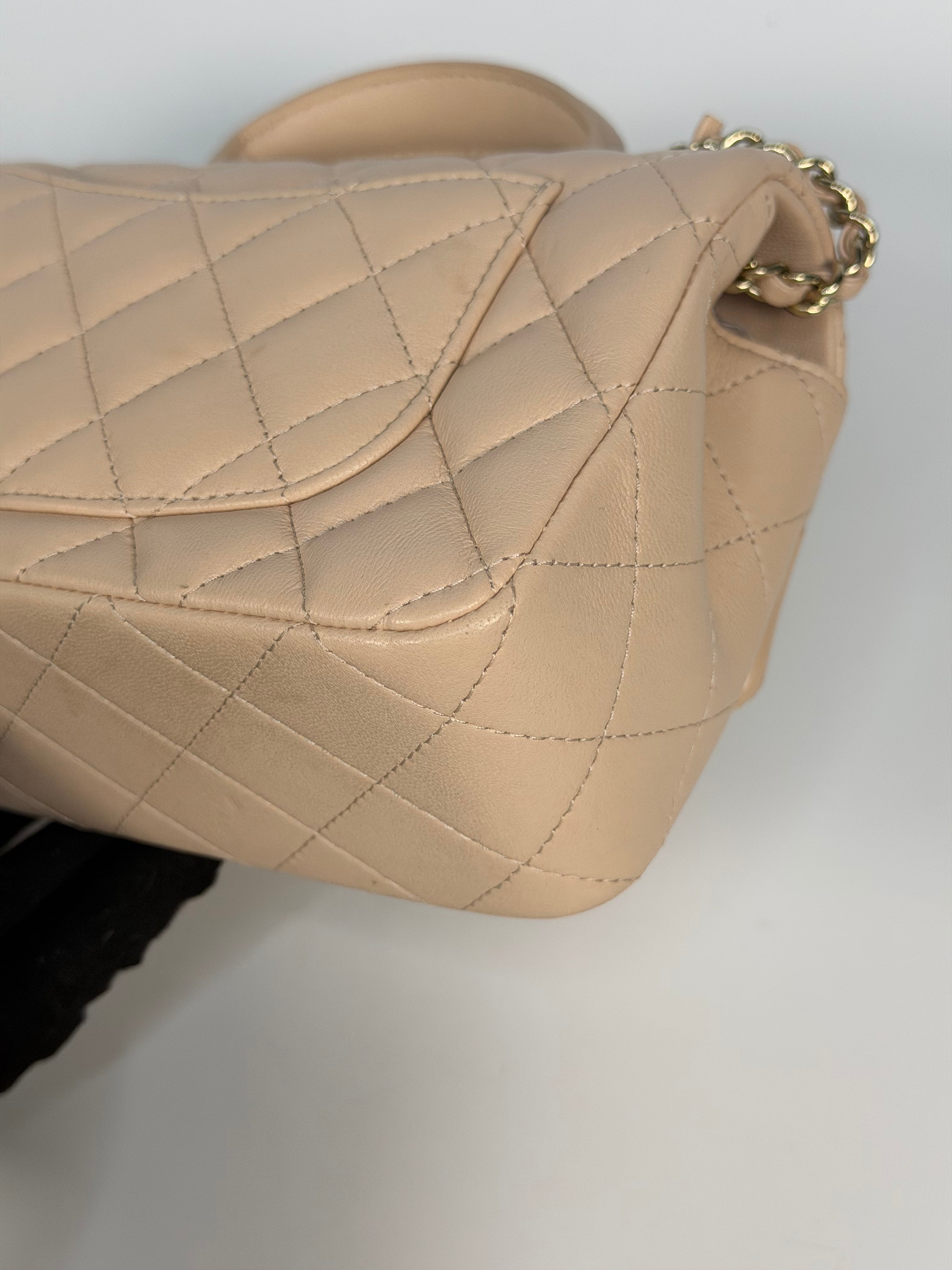 Chanel Mini Rectangle Top Handle In Light Beige Lambskin Leather With Gold Hardware