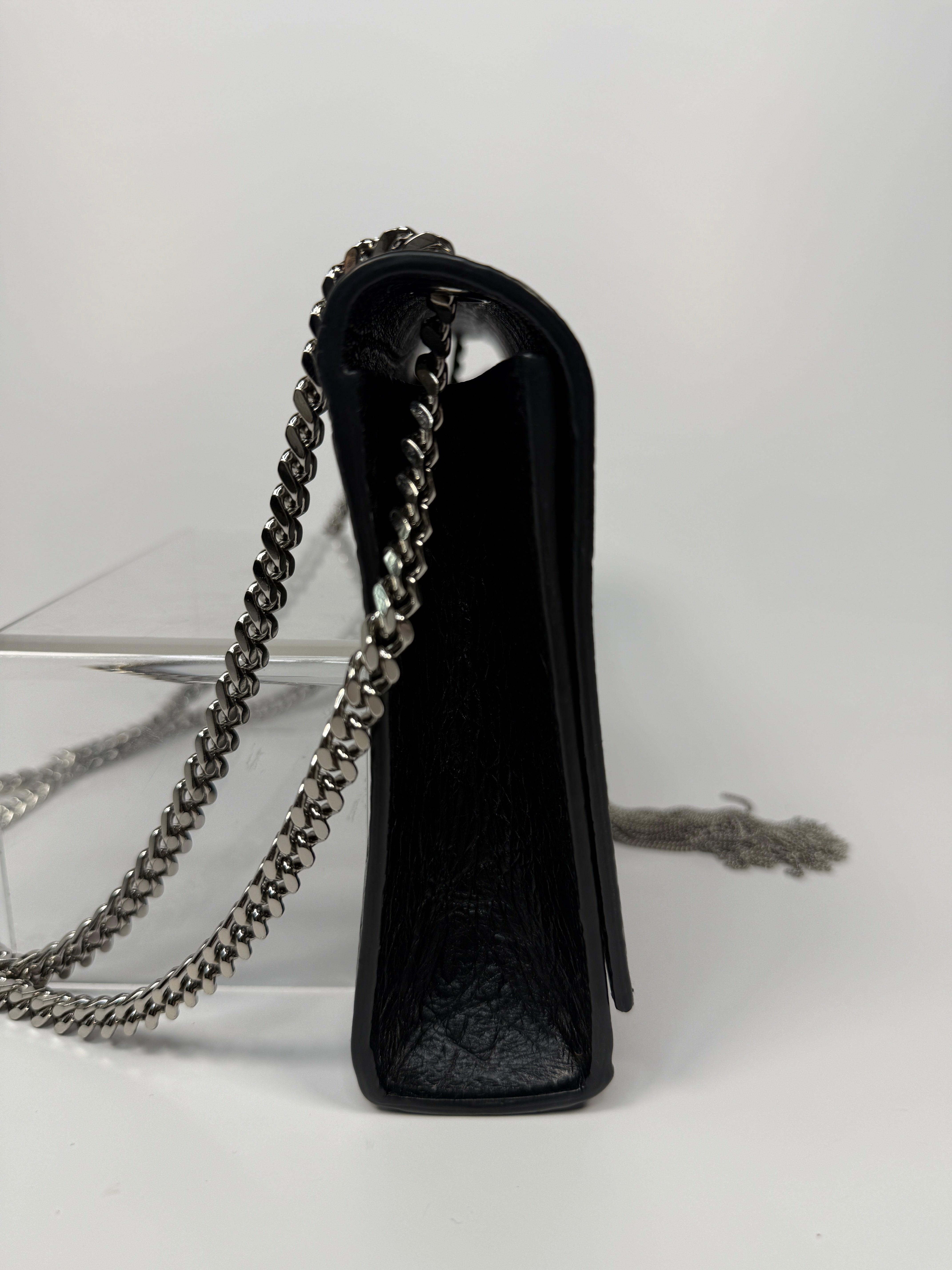 Saint Laurent Black Croc Embossed Kate Tassel Bag With Silver Hardware. Authentic and preloved in excellent condition. 