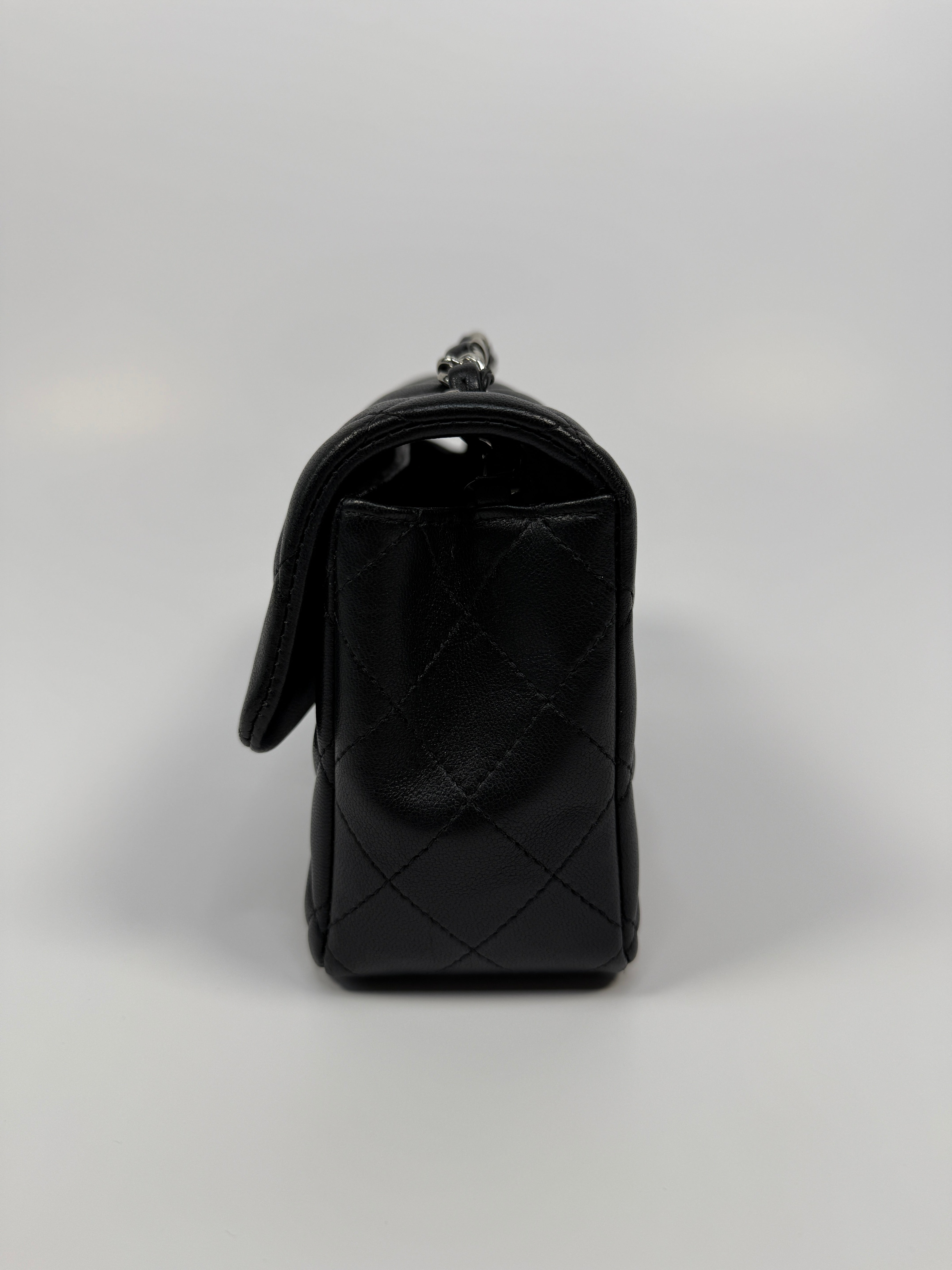 Chanel Mini Rectangle In Black Lambskin Silver hardware, authentic and preloved in very good condition