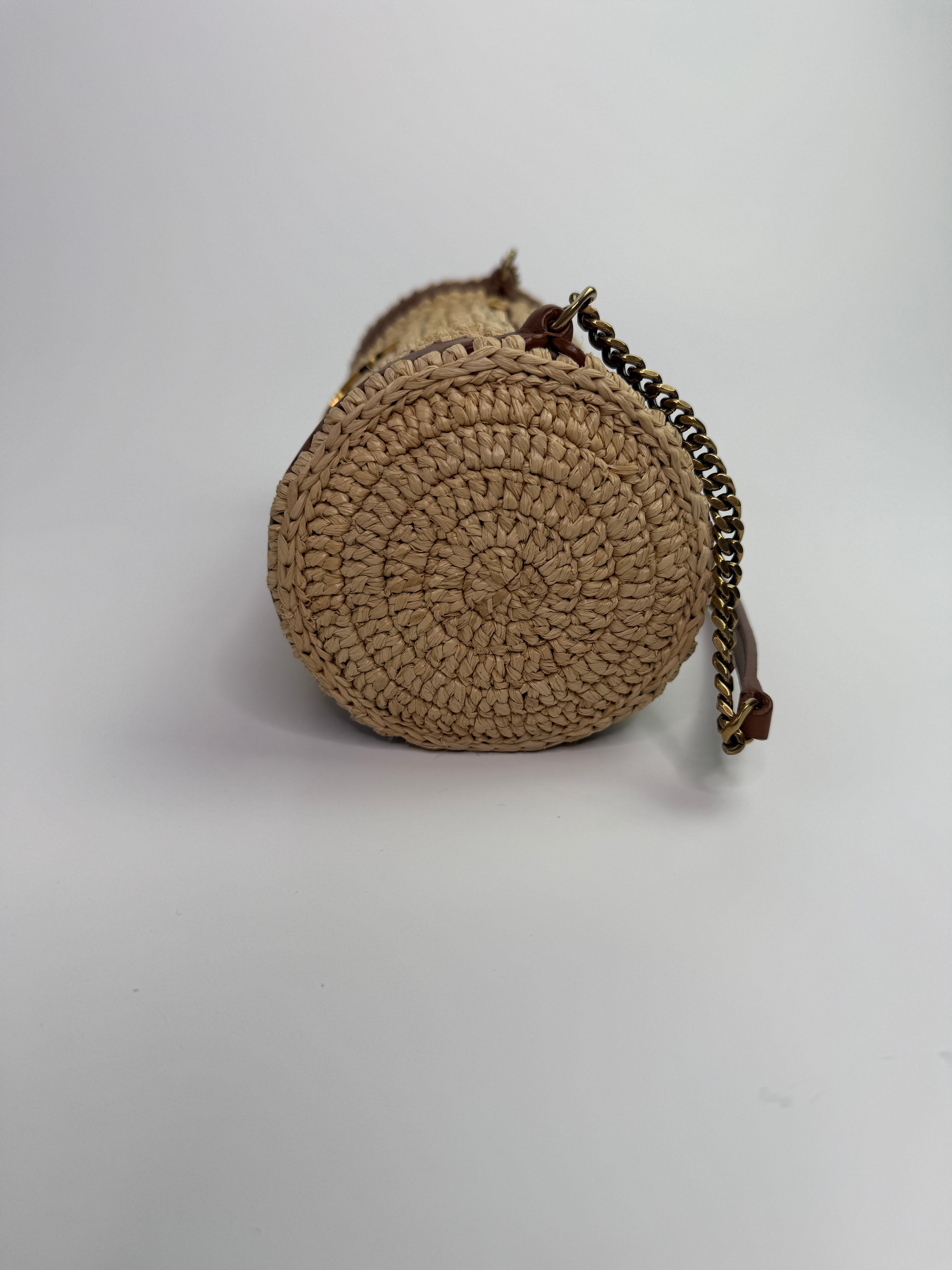 Saint Laurent Monogram Embellished Raffia Shoulder Bag