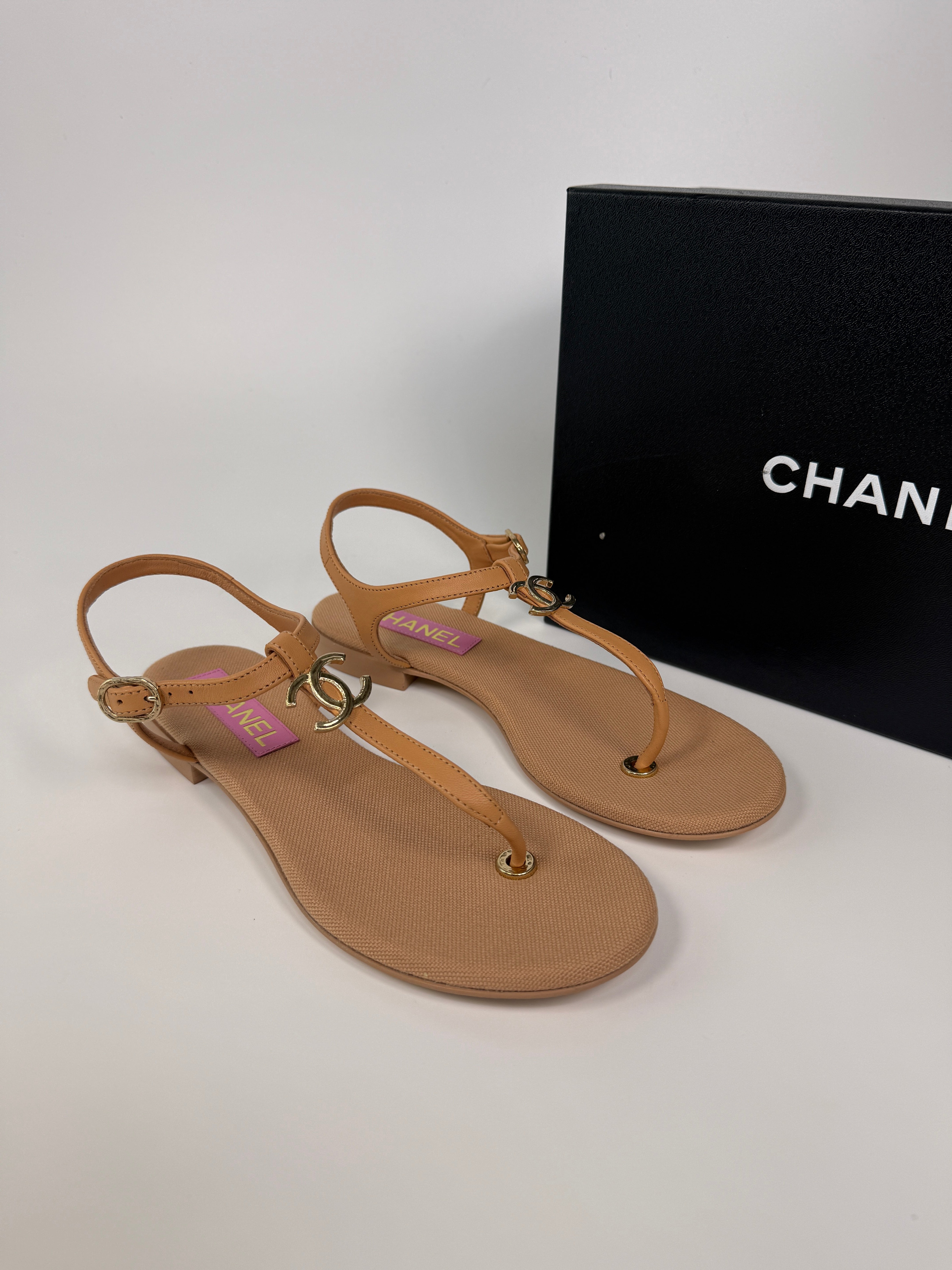 Chanel CC Thong Sandals In Beige  (Size 38/UK5)