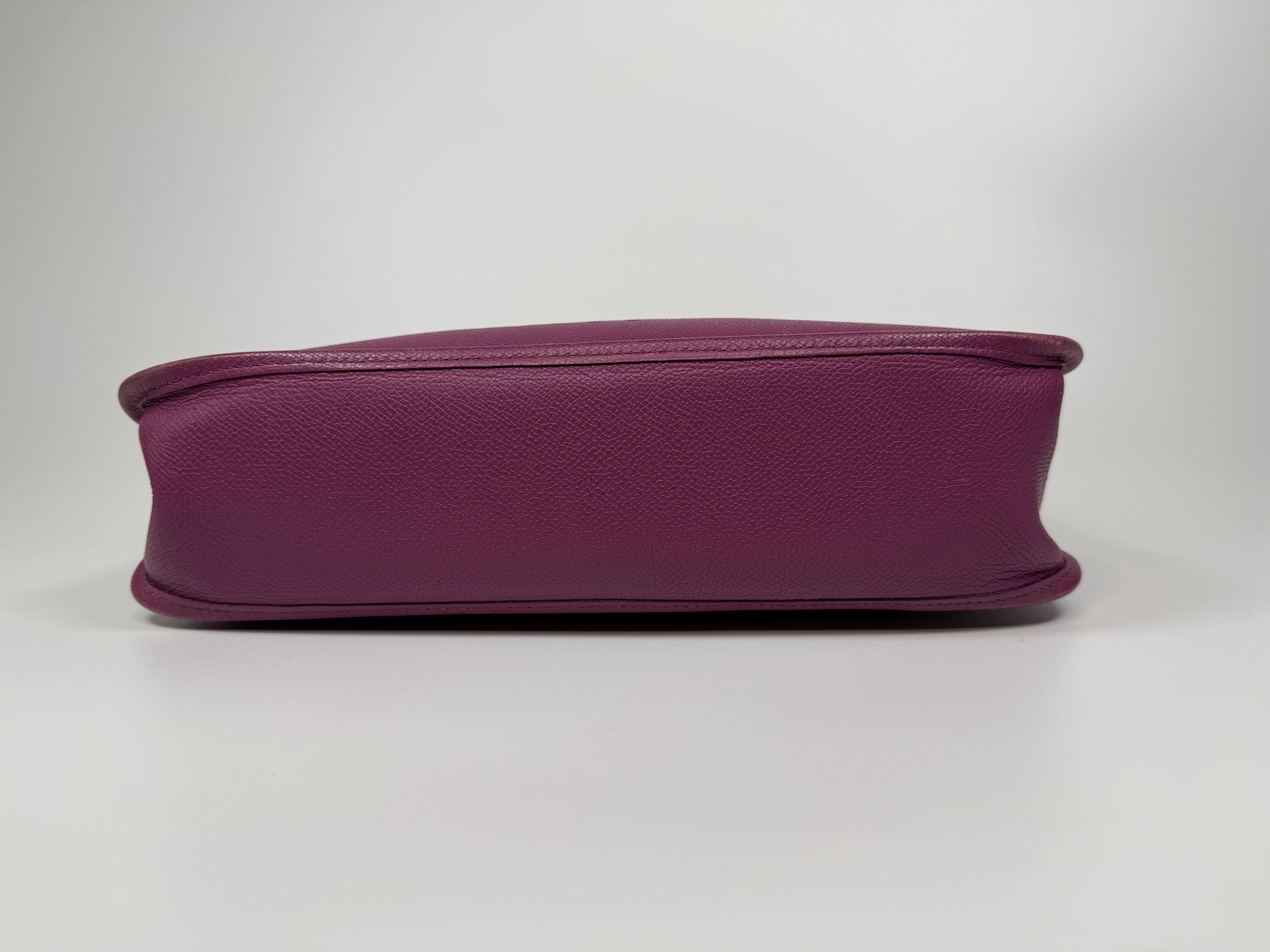 Authentic and preloved Hermès Evelyne 29 In Purple Clemence Leather With Palladium Hardware. Good Condition. 100% Authenticity Guarantee 