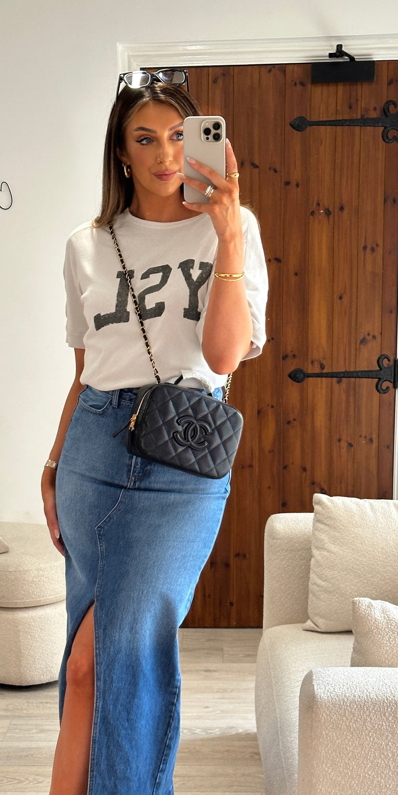 Chanel 23C Camera Bag In Black Caviar With Yellow Gold Hardware