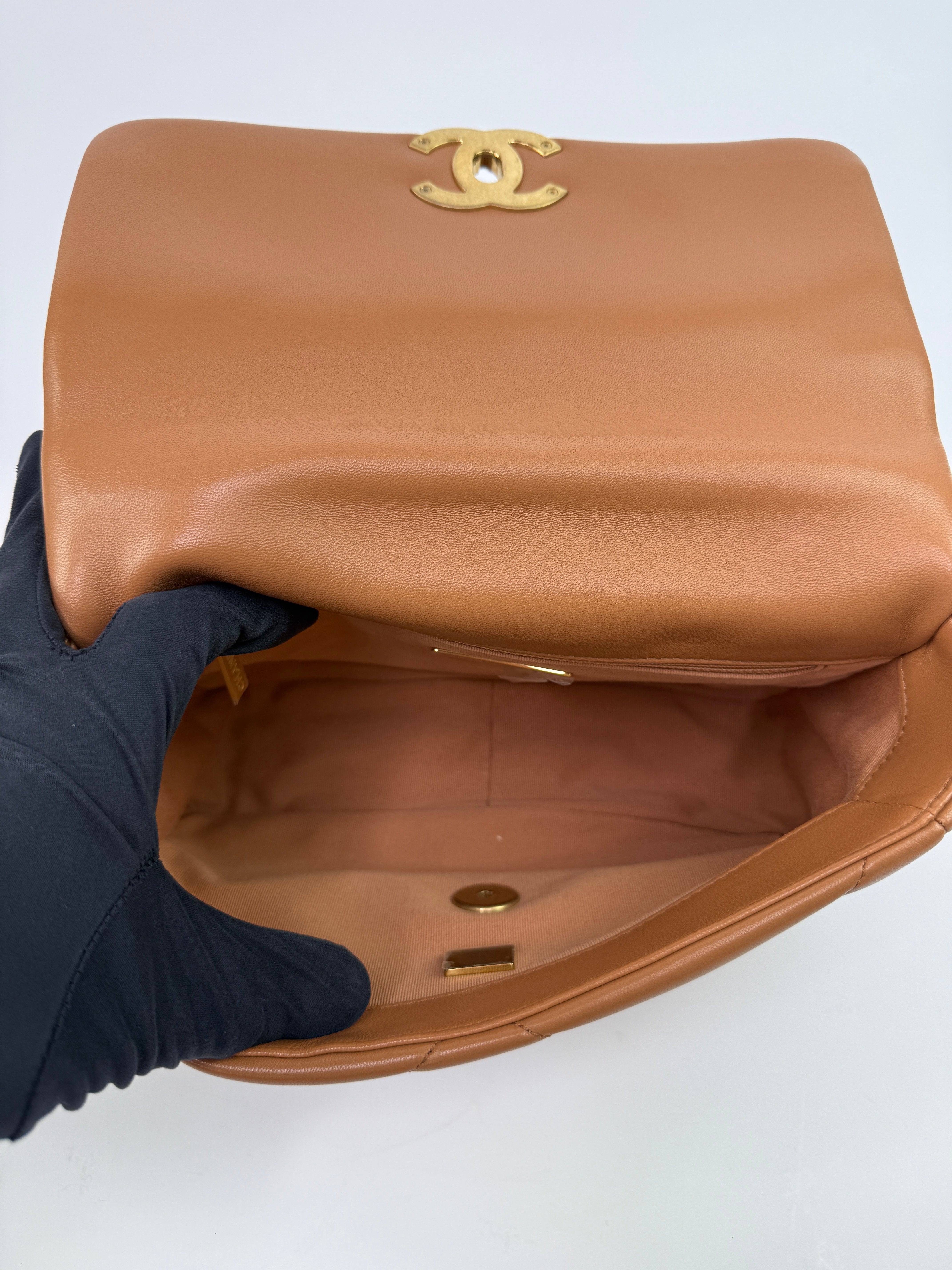 Chanel 19 Small Flap Bag In Camel Lambskin Leather