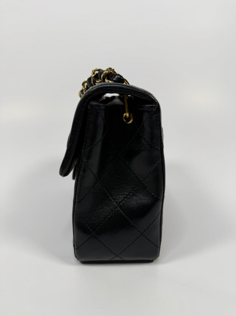 Chanel Black Square Vintage Flap Bag In Lambskin With GHW
