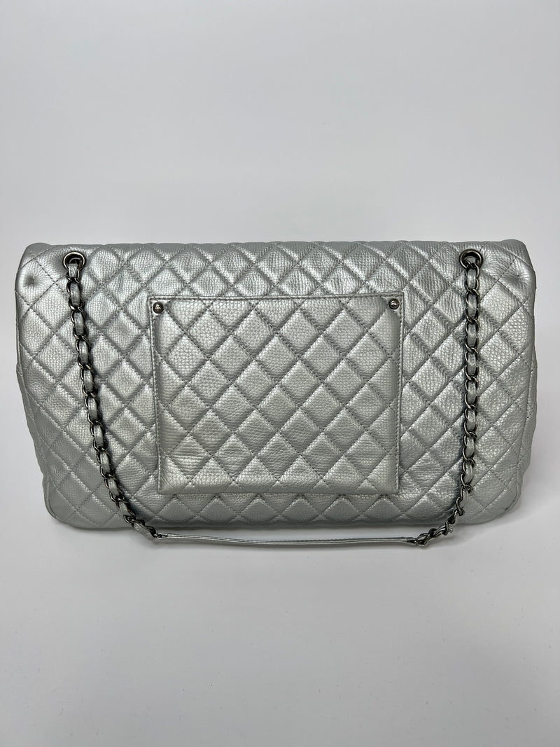Chanel Airline XXL Classic Flap In Silver Calfskin