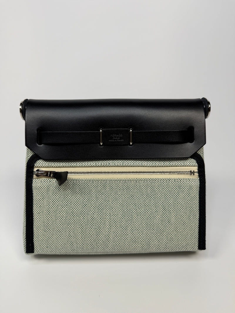 Hermès Herbag Zip 20 Ecru/ Vert Moyen & Noir