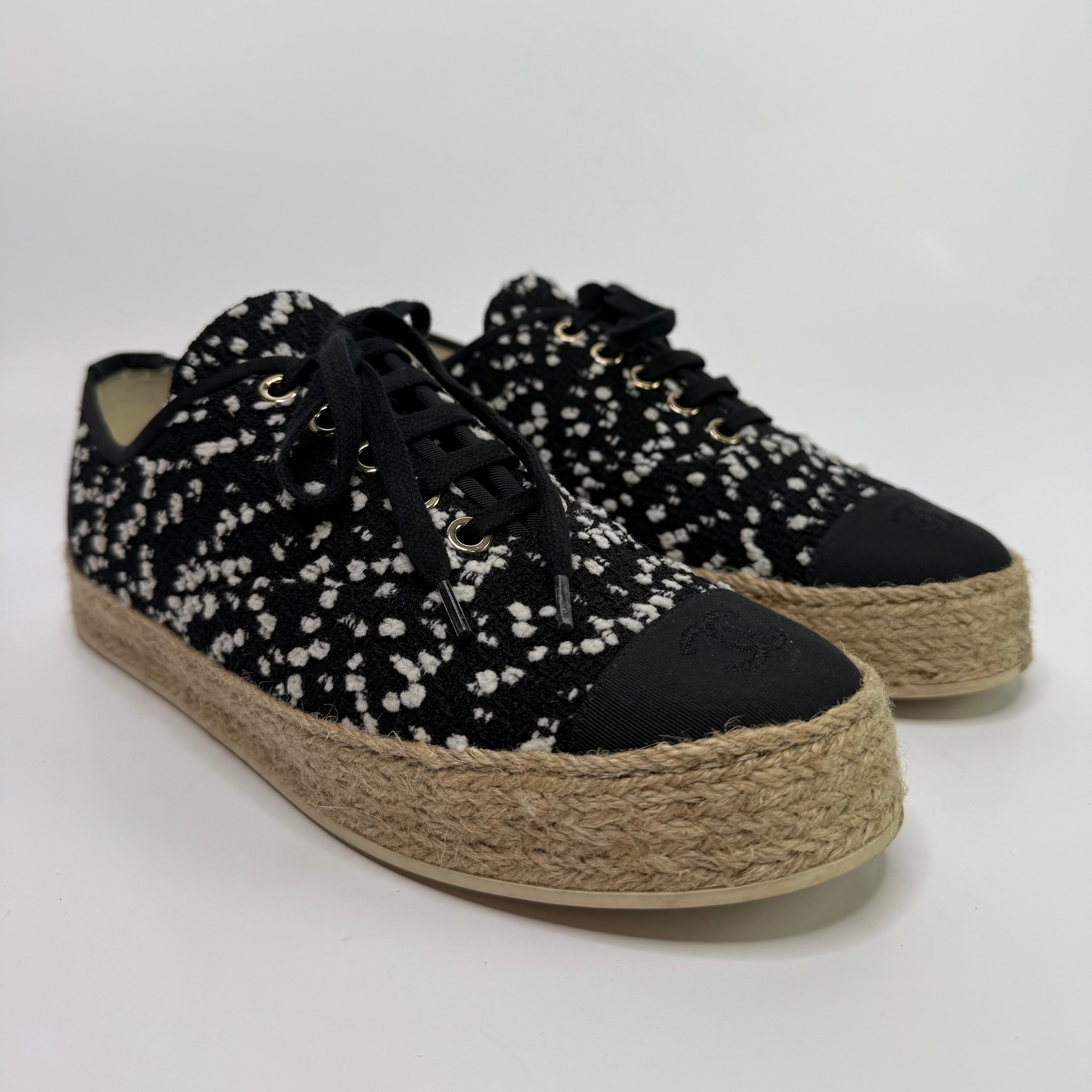 Chanel Black Tweed Espadrille Mules  (Size 38/UK 5)