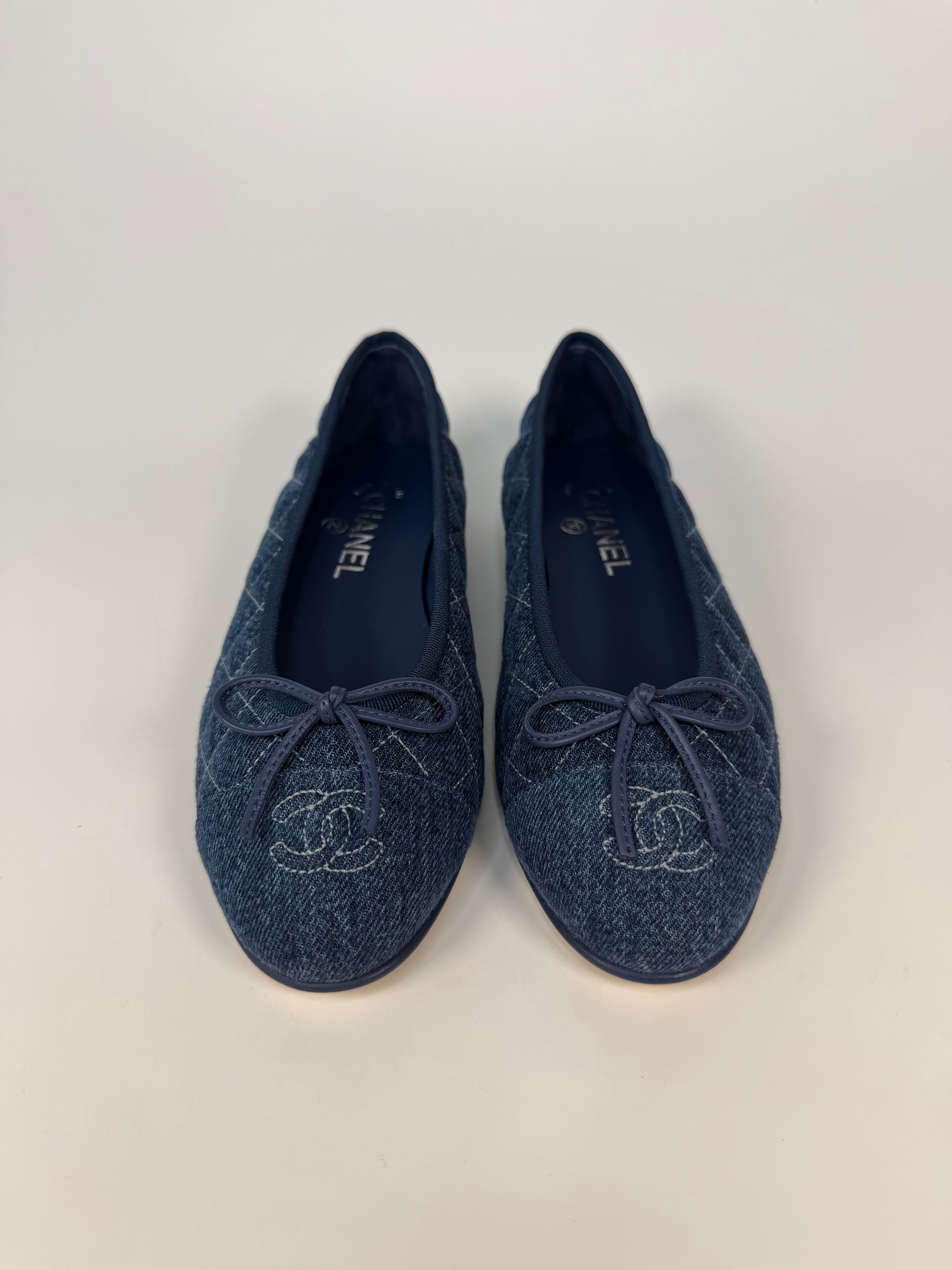 Chanel Ballet Pumps In Denim Blue (Size 38/UK 5). Authentic and preloved in new /unused condition . Verified by Luxe Cheshire. Insured next day delivery