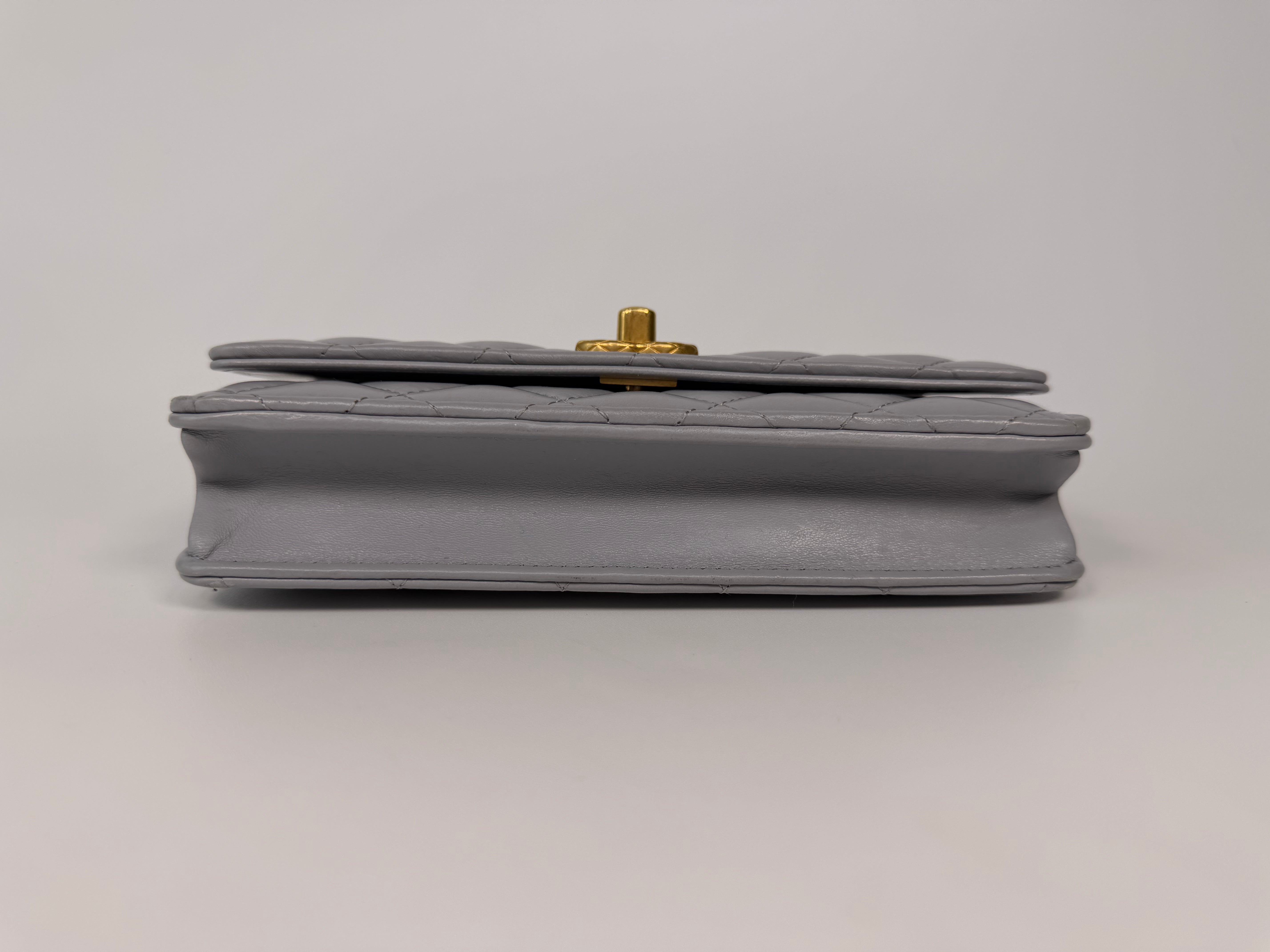 Chanel Pearl Crush Wallet On Chain In Grey Lambskin Leather With Gold Hardware