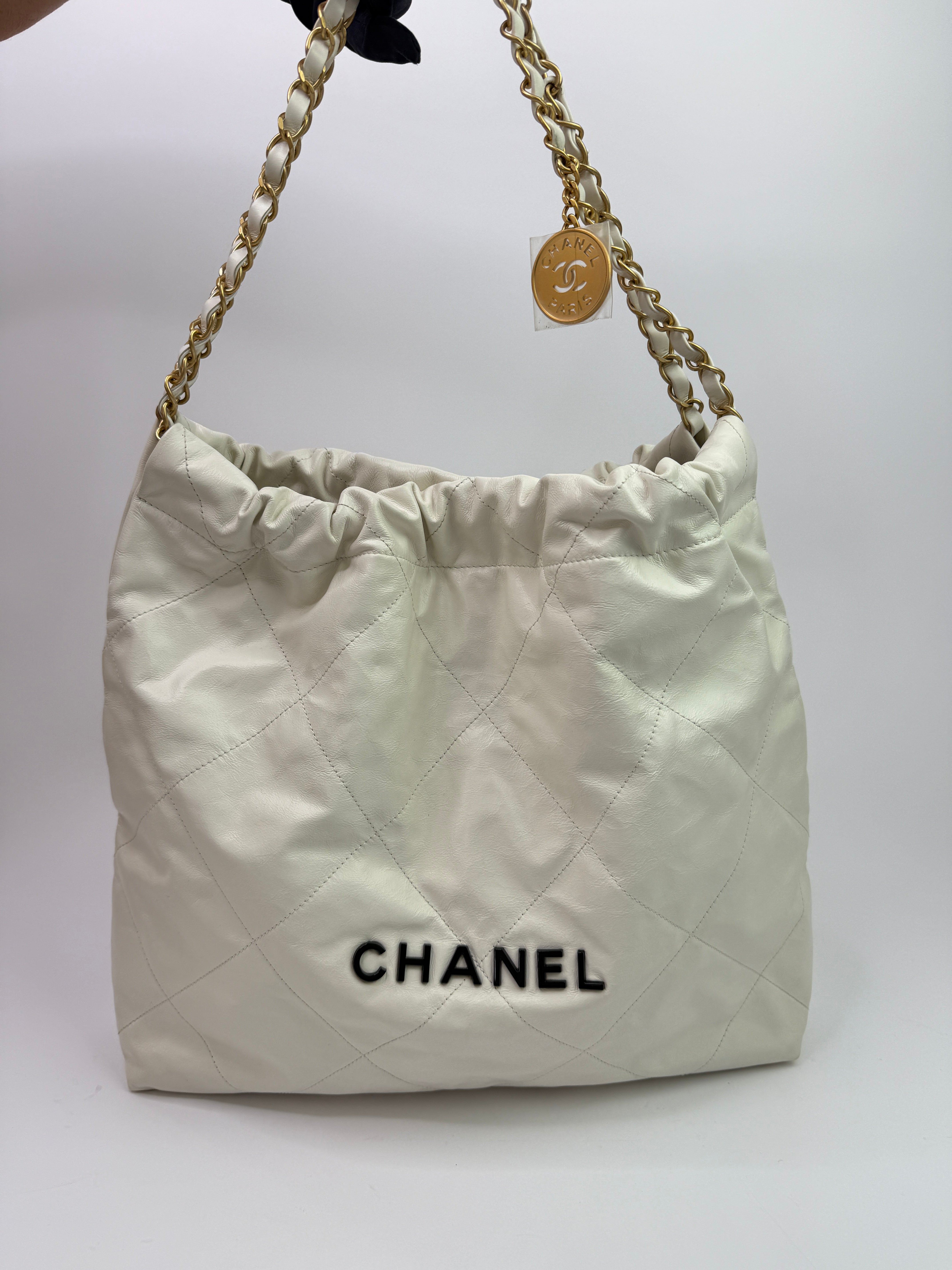 Chanel 22 Medium In White Calfskin Leather With GHW