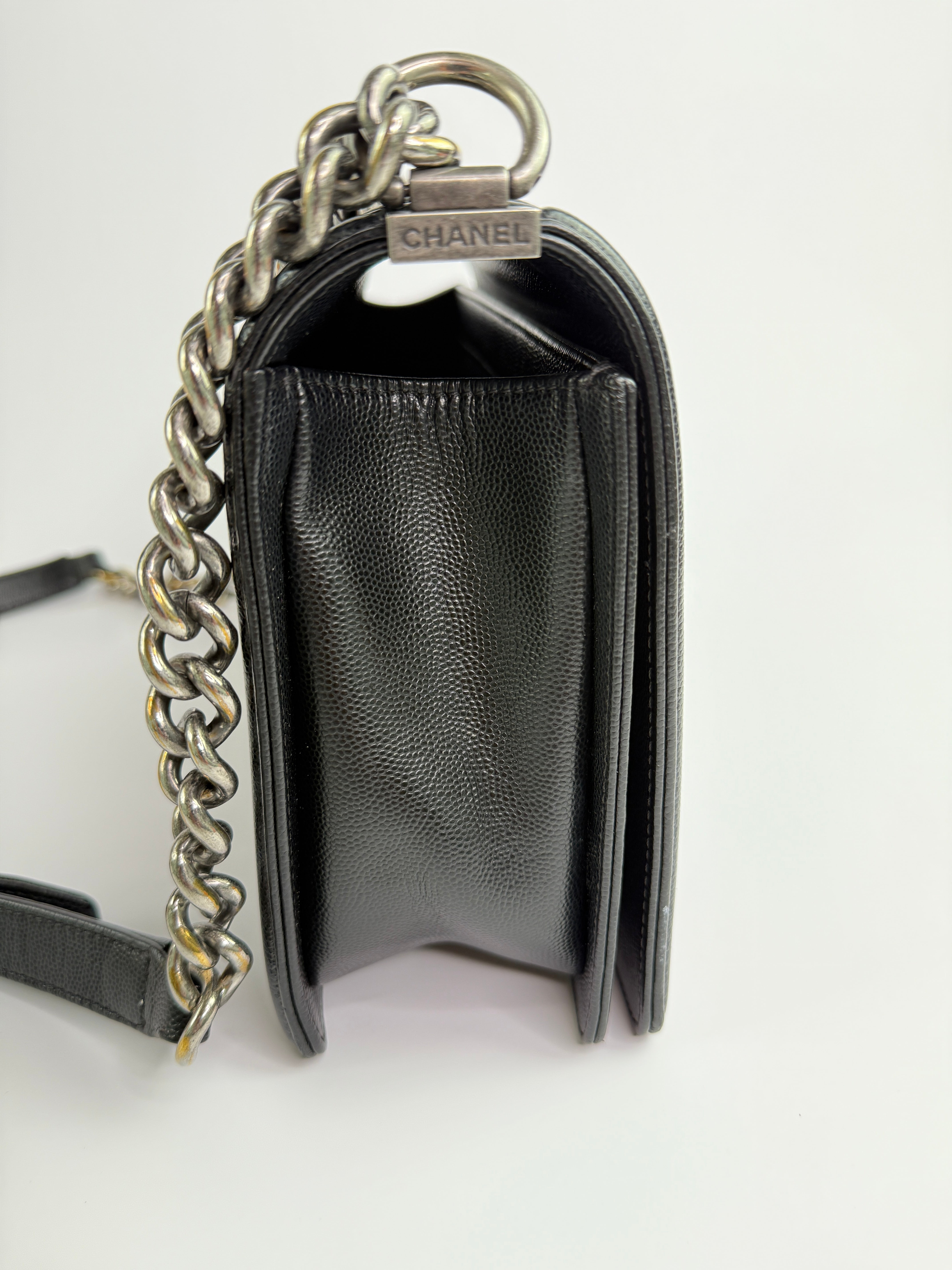 Chanel Boy Bag Large In Black Caviar Leather RHW