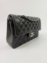 Chanel Small Classic Double Flap In Black Lambskin Leather With SHW