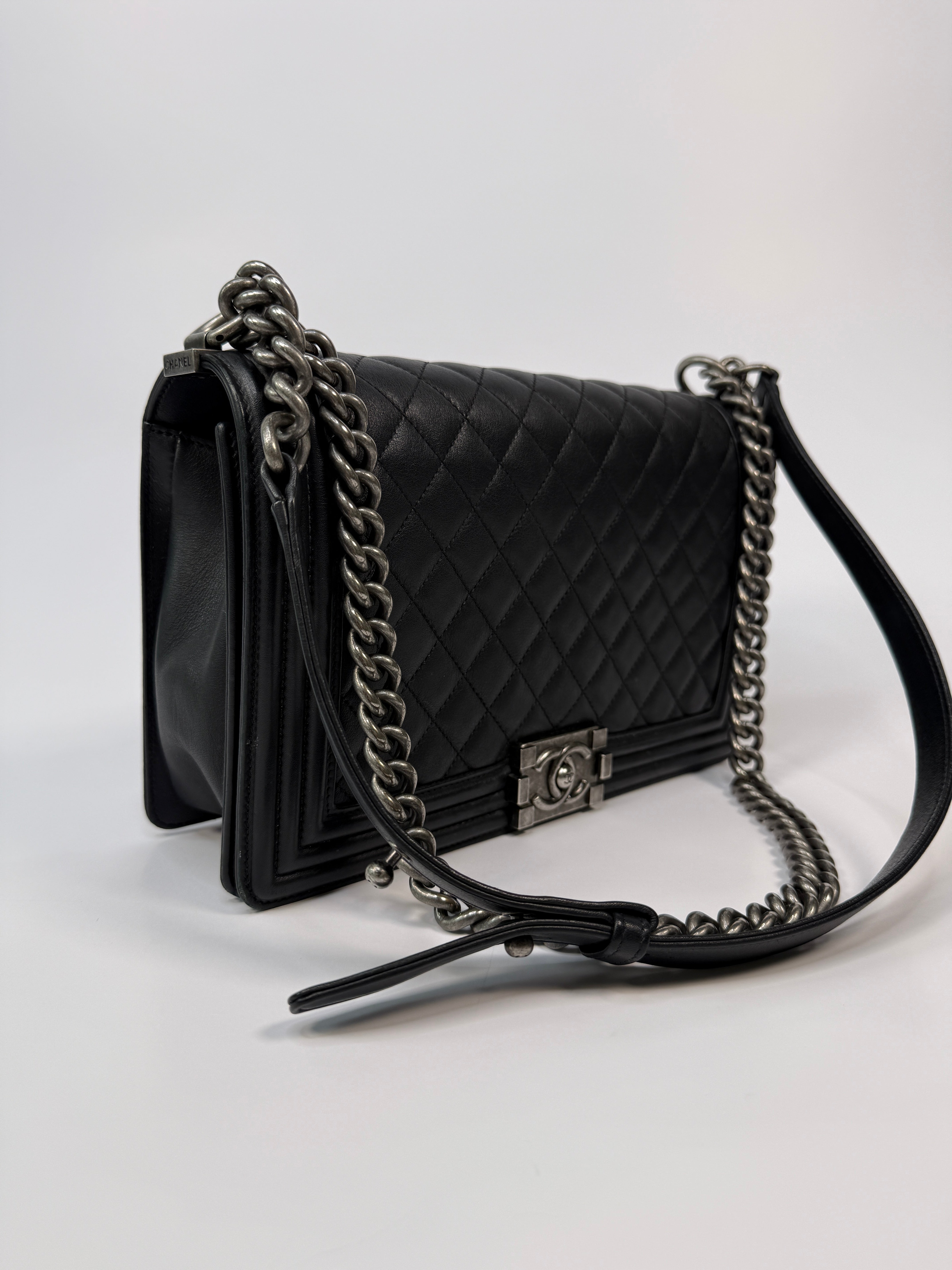 Chanel Boy Bag Large In Black Calfskin Leather RHW