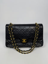 Chanel Vintage Medium Classic Double Flap Black Lambskin With 24k GHW