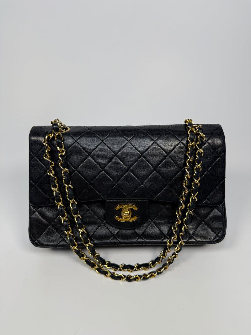 Chanel Vintage Medium Classic Double Flap Black Lambskin With 24k GHW