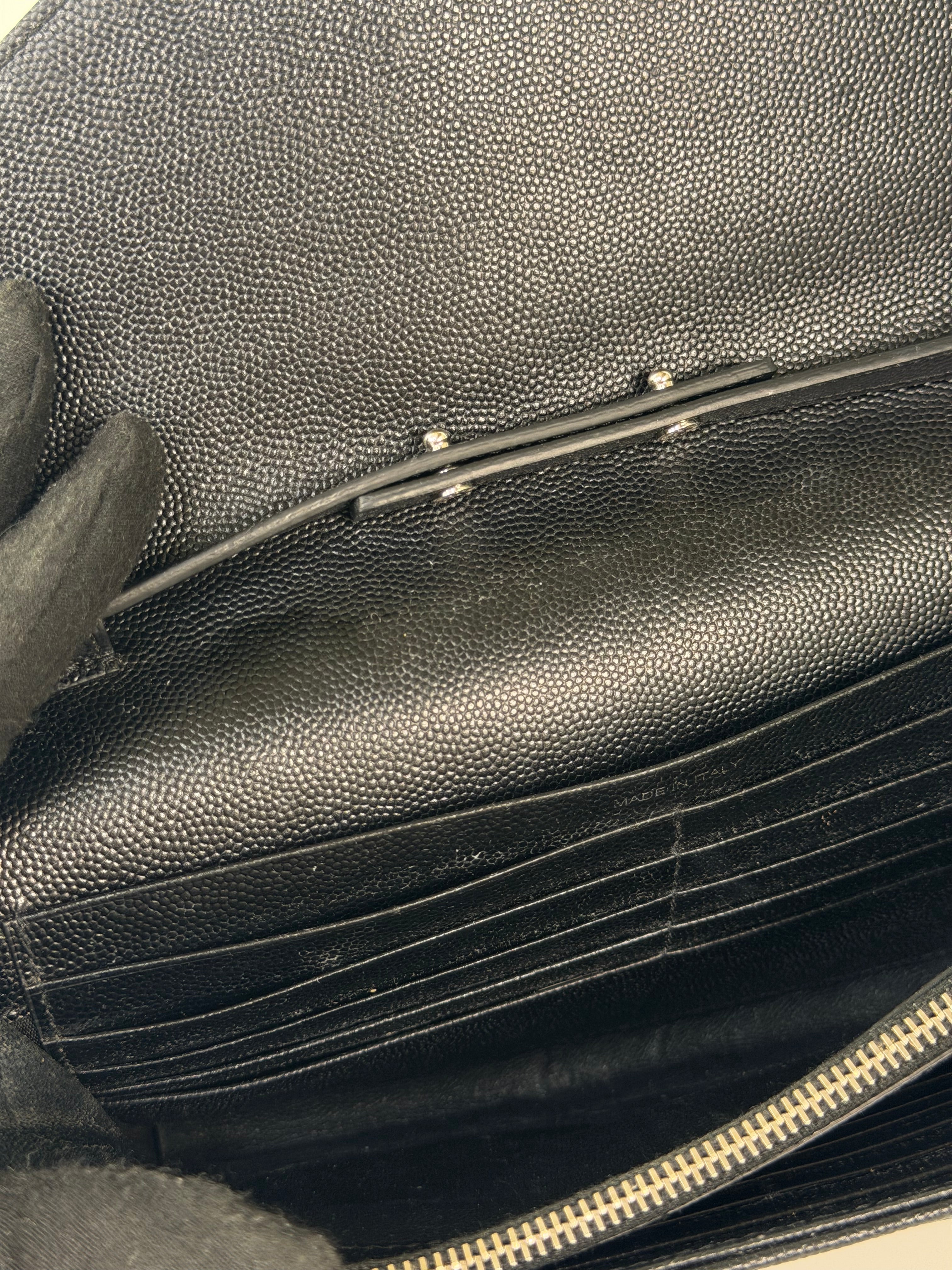 Saint Laurent Cassandre Chain Wallet In Black With Silver Hardware in good condition 100% authentic and preloved