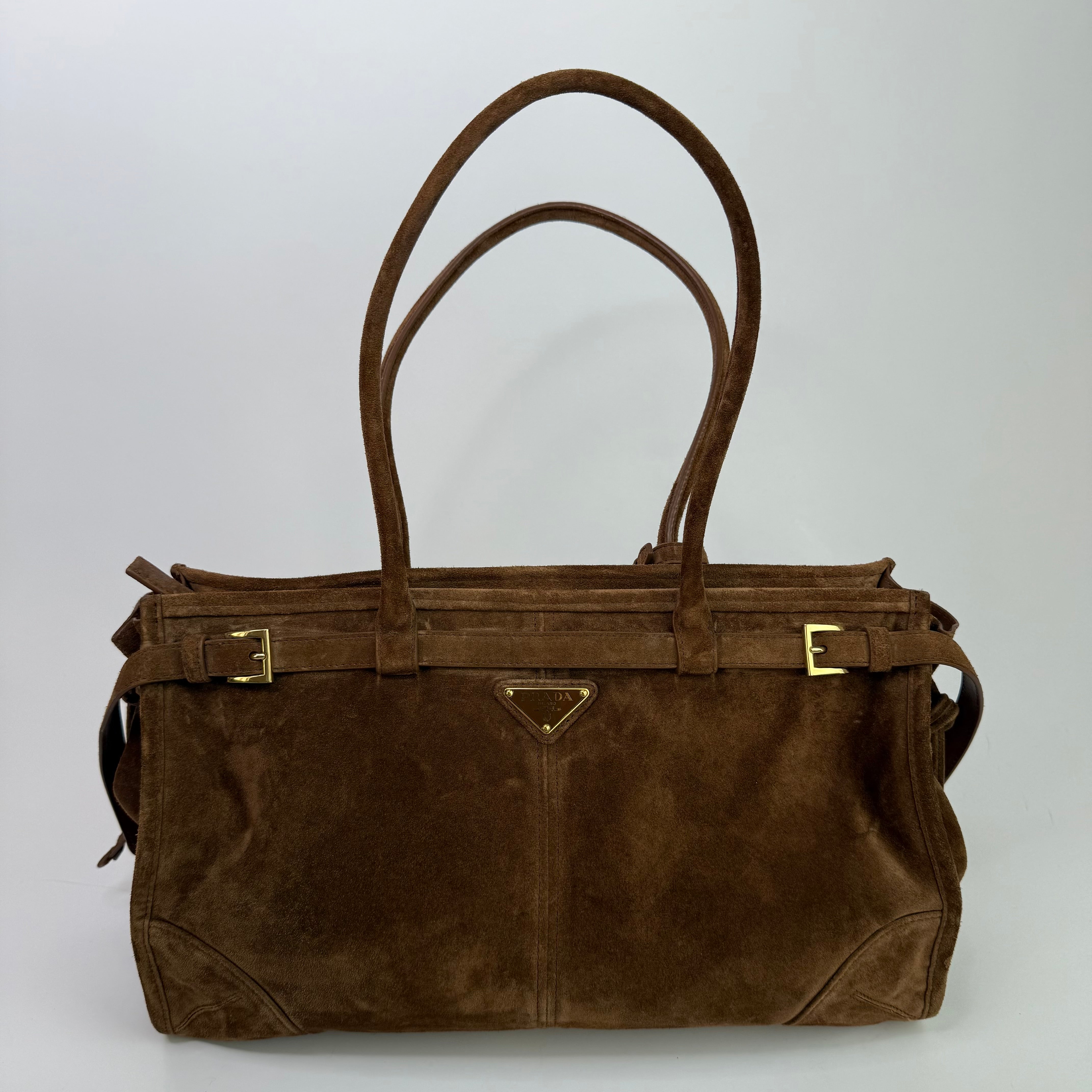 Prada Large Bonnie Suede Handbag