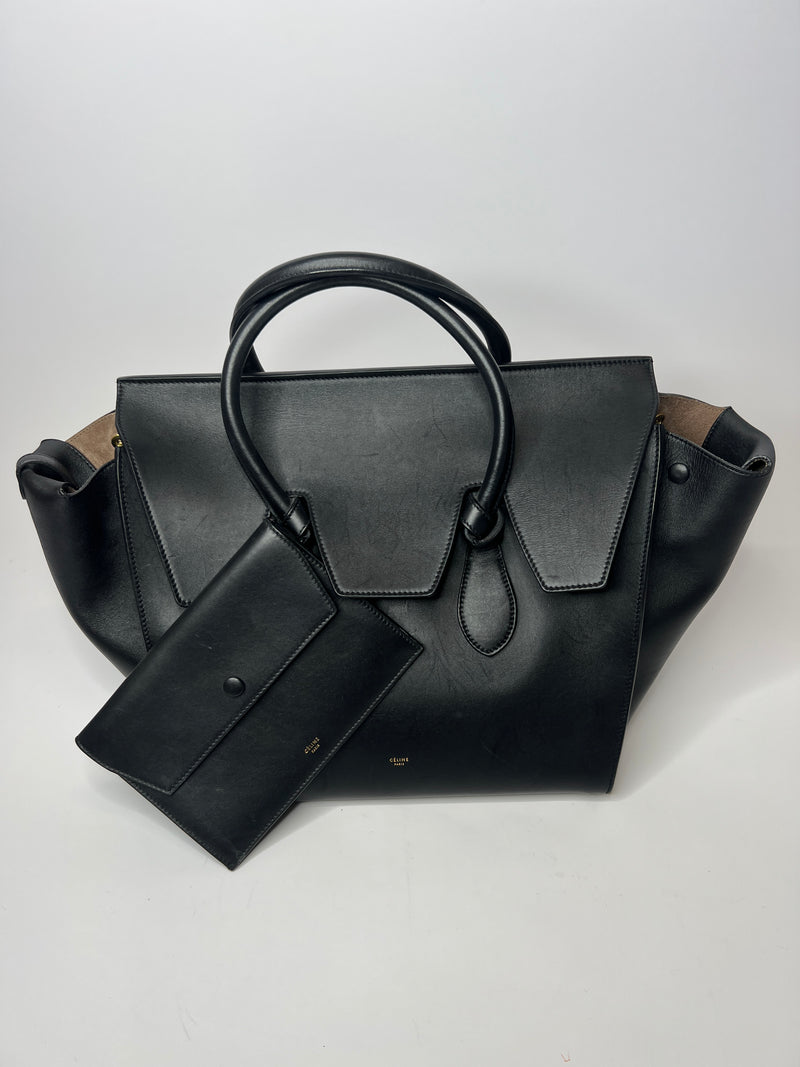 Celine Large Tie Bag In Black Leather