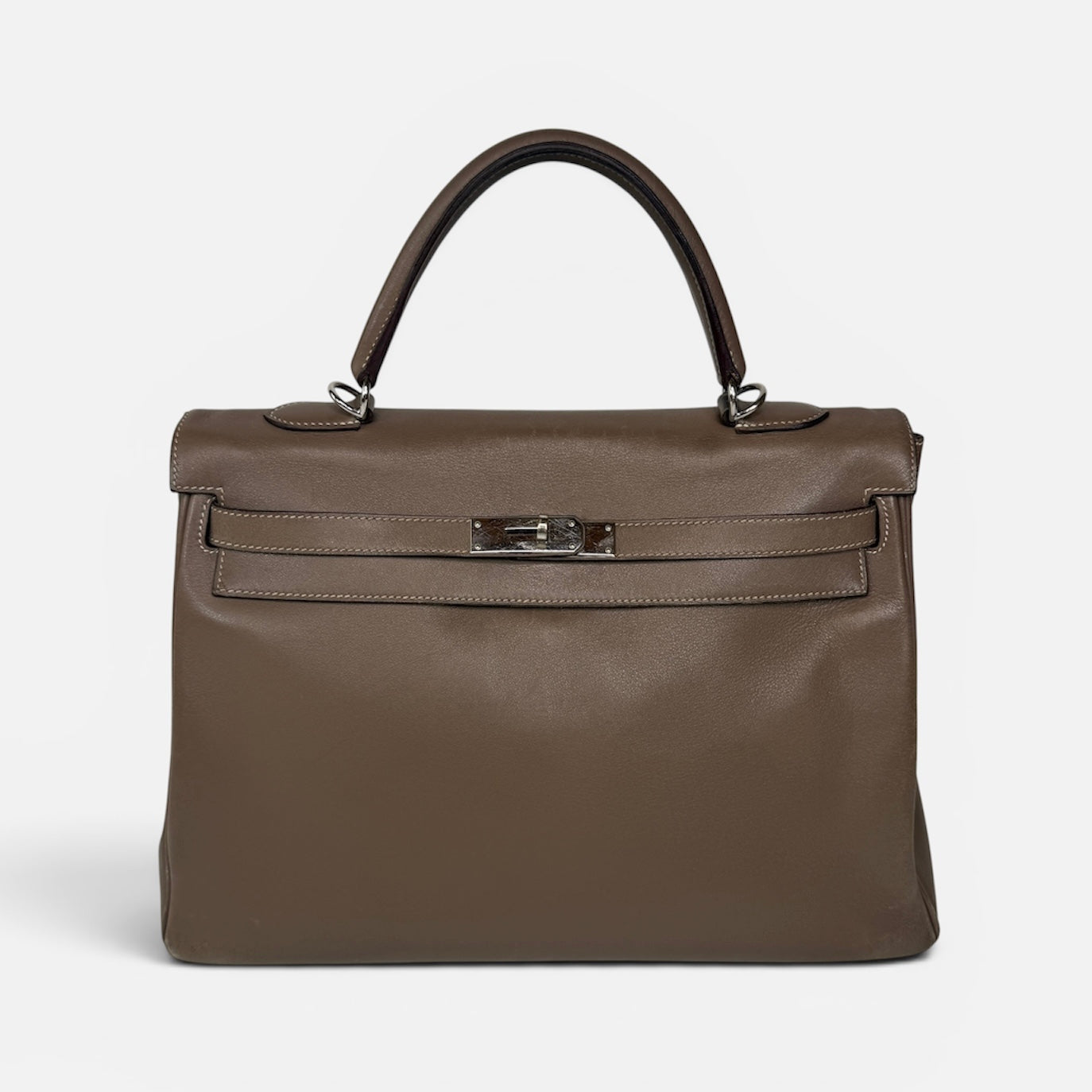 Hermès Kelly 32 In Etoupe Swift Leather With Palladium Hardware