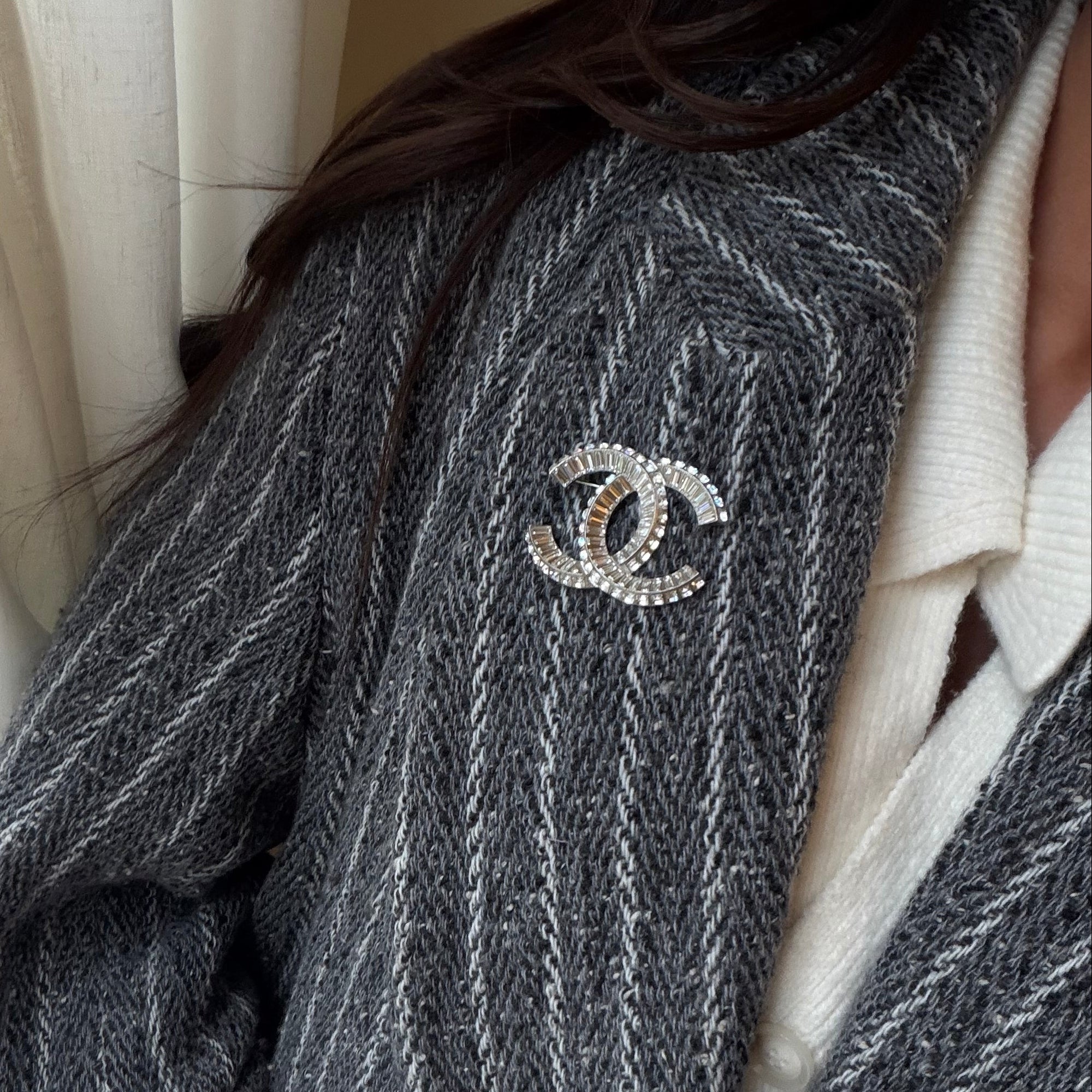 Chanel CC Rhinestone Brooch Silver. Authentic and preloved in excellent condition 