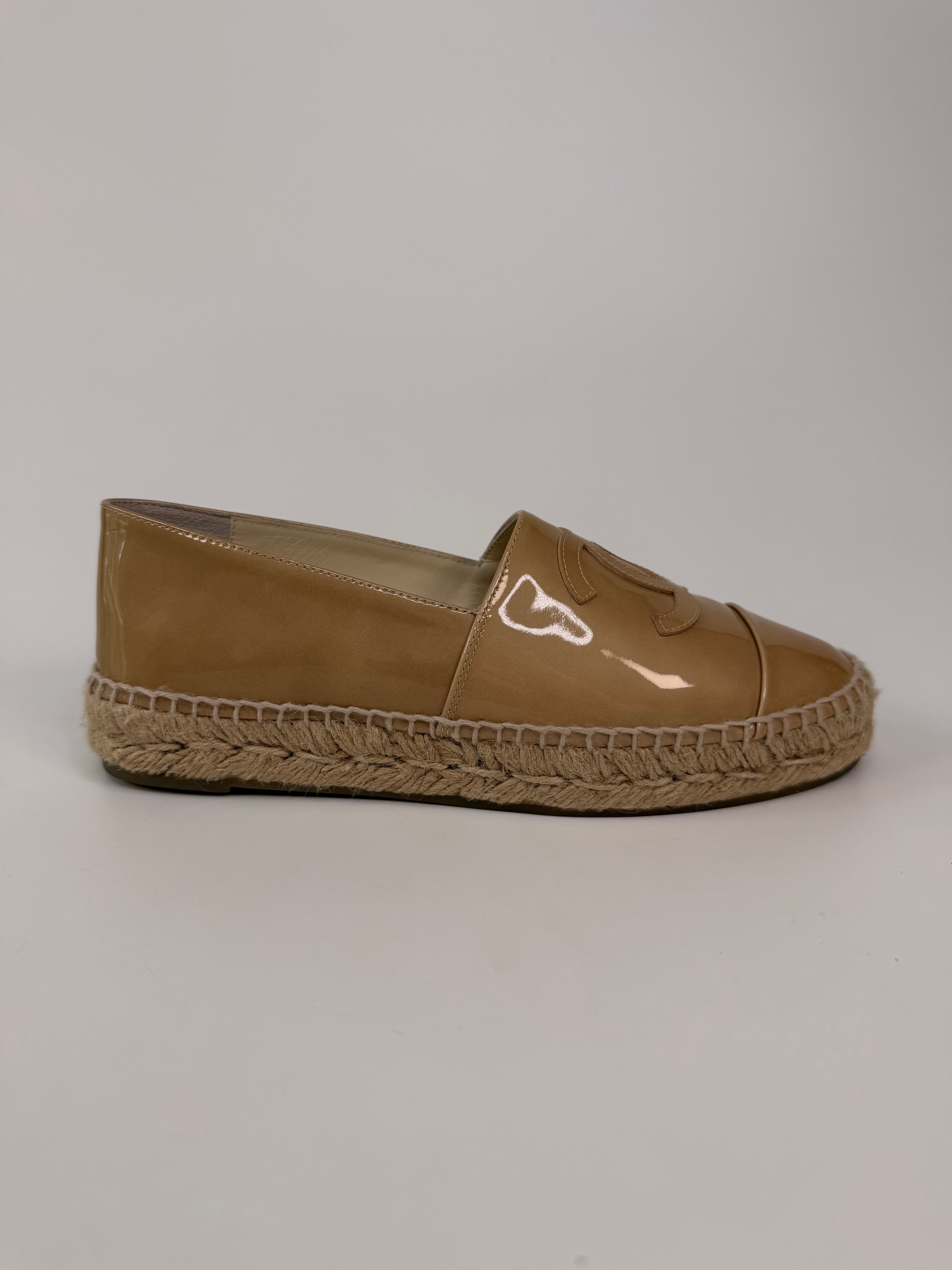 Chanel Espadrilles In Beige Patent Leather (Size 37/UK4) 100% authentic and preloved in excellent condition