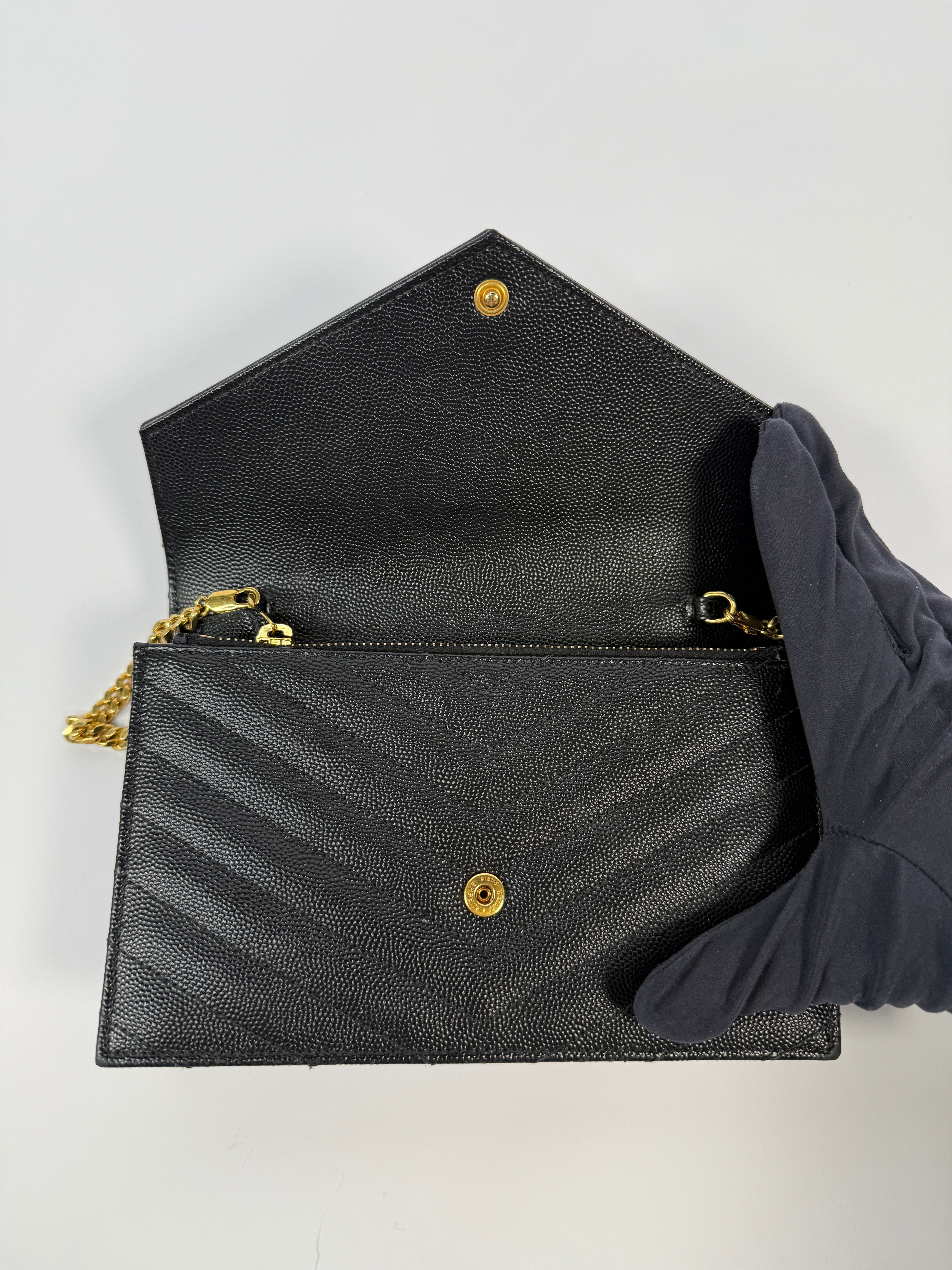 Saint Laurent Cassandre Matelassé Textured- Leather Wallet On Chain