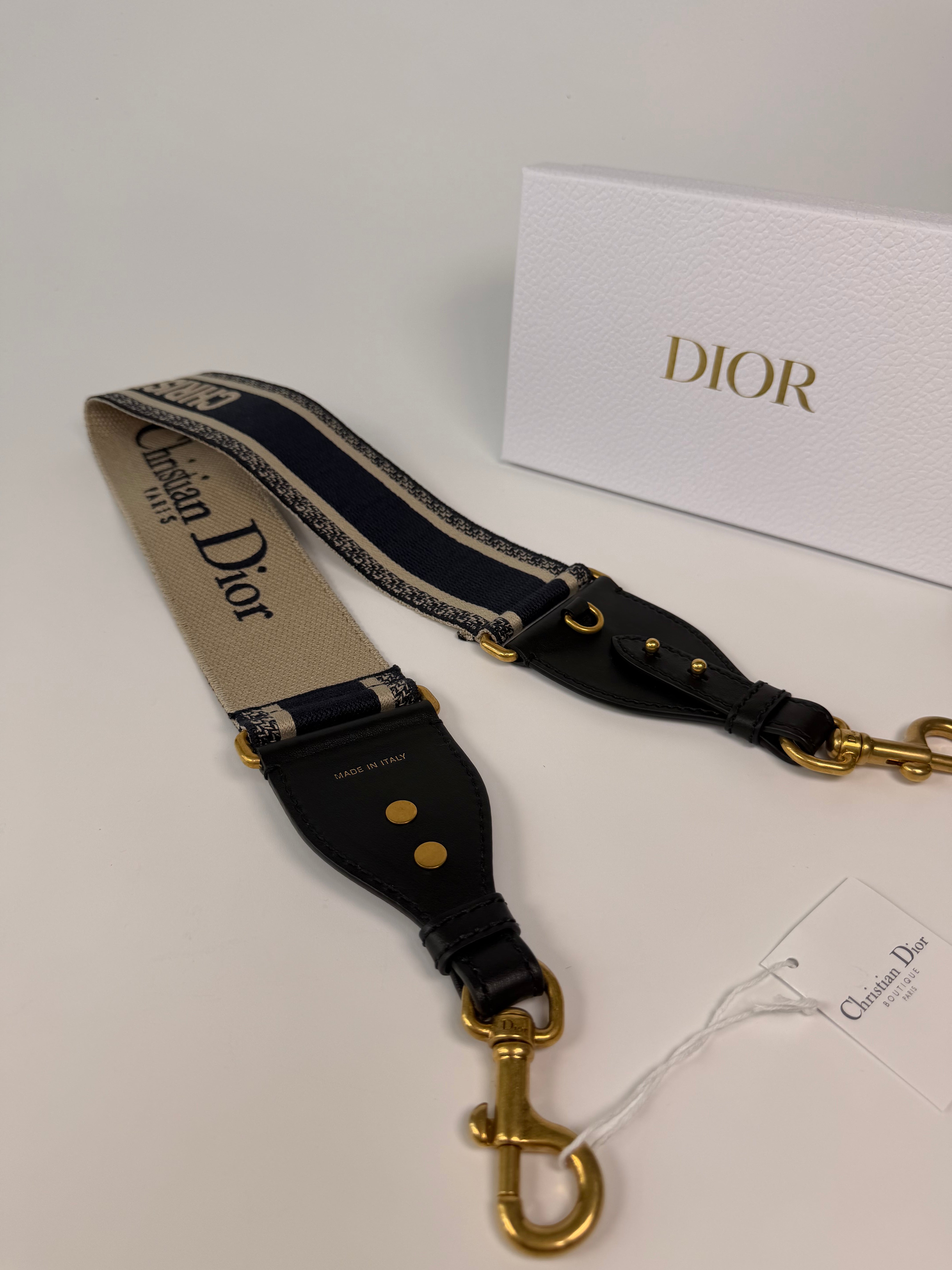 Christian Dior Shoulder Strap In Oblique Canvas With Gold Hardware