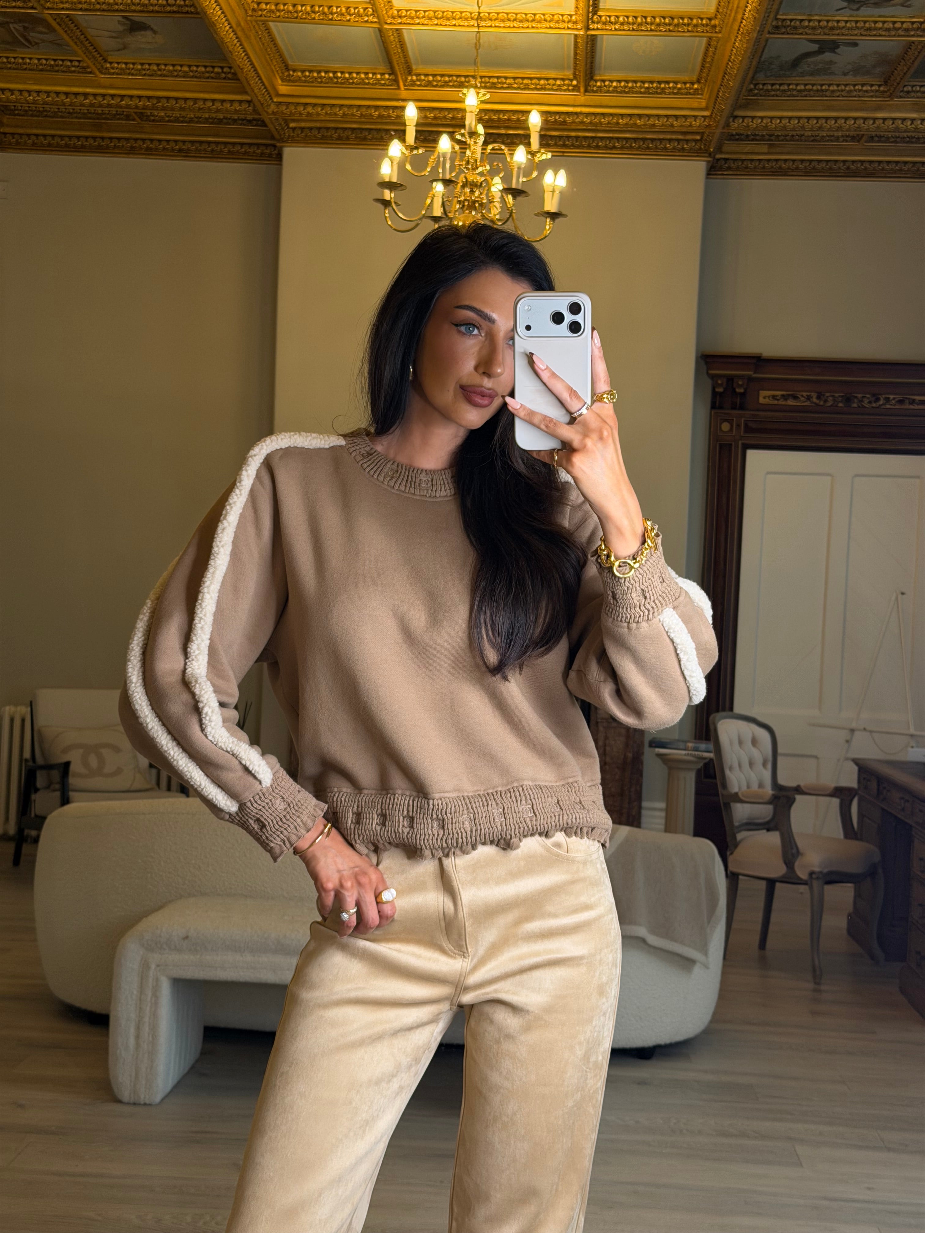 Chanel 24/25 Fall Shearling Lambskin Beige Sweater (Size 42/UK14) Authentic and preloved in new condition 