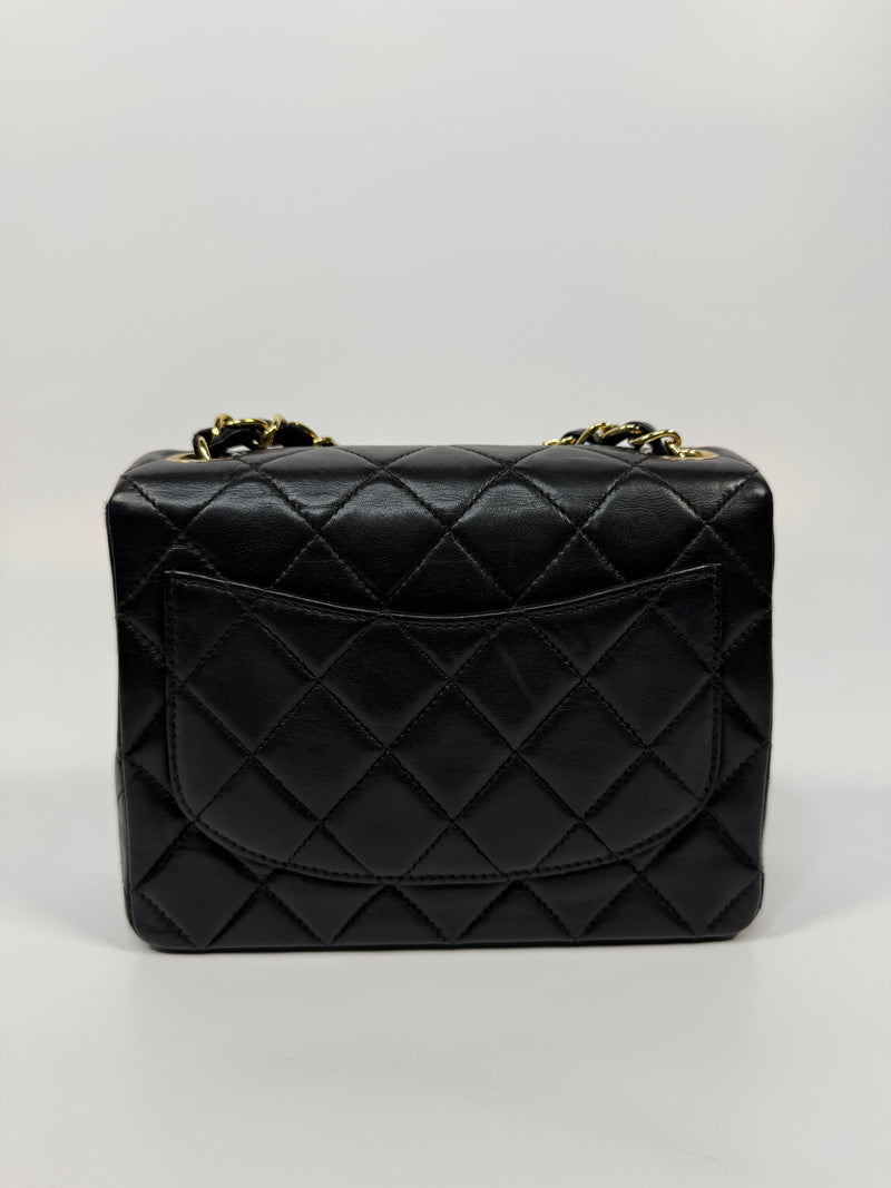 Chanel Black Square Vintage Flap Bag In Lambskin With GHW