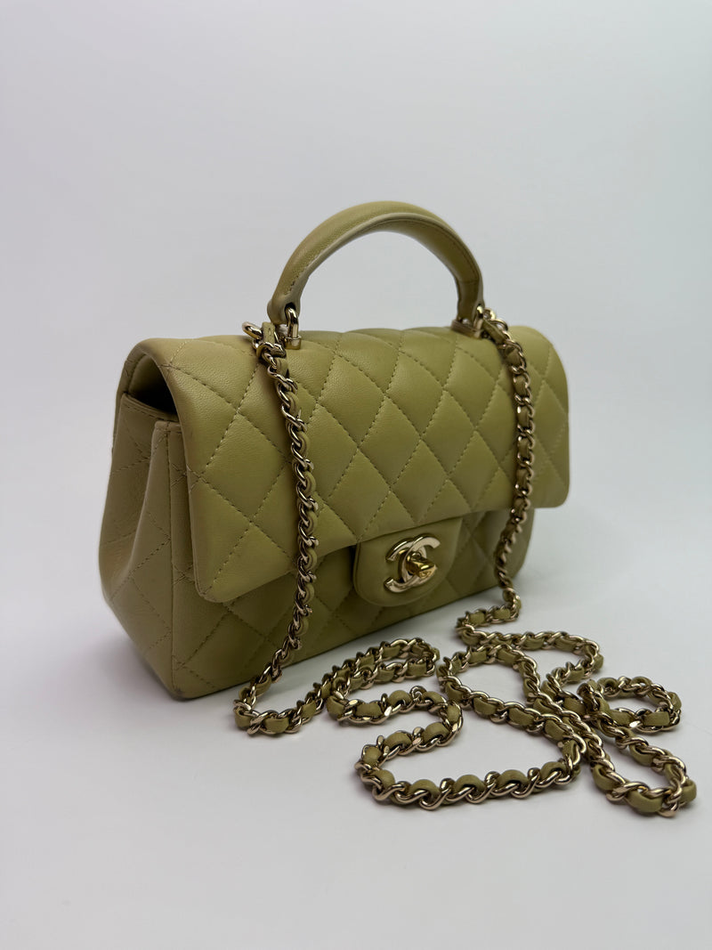 Chanel Mini Rectangle Flap Bag In Pistachio Green Lambskin With GHW
