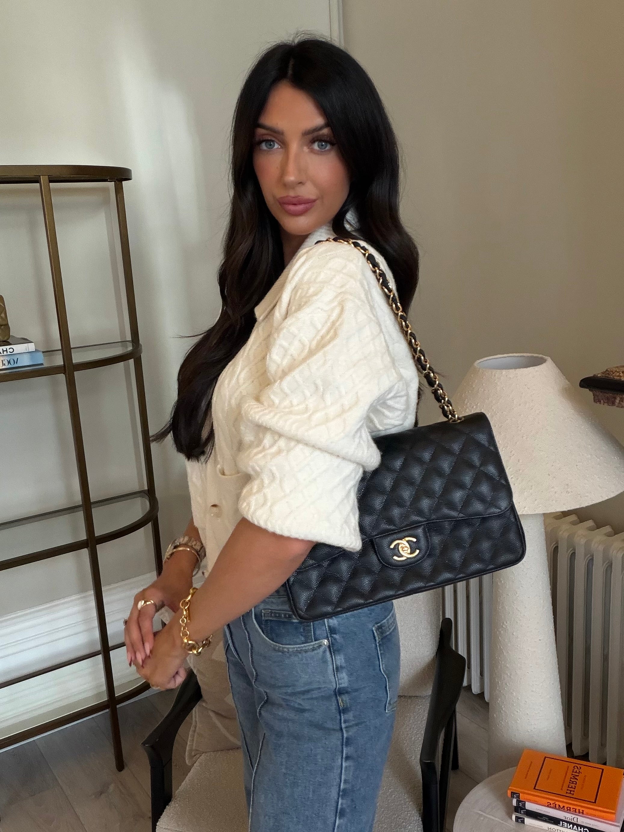 Chanel Classic Jumbo Flap Bag In Black Caviar Leather With GHW