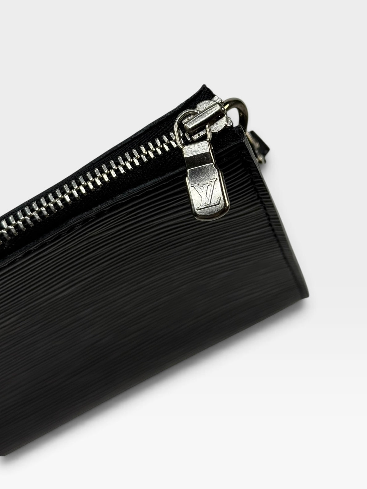 Louis Vuitton Pochette In Black Epi Leather With Silver Hardware. 100% authentic and preloved in excellent condition