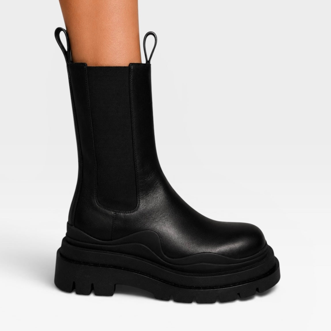 Bottega Veneta Black Leather Lug Boots (Size 39/UK6)
