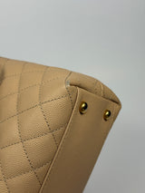 Chanel Coco Large Top Handle In Beige Caviar Leather With GHW