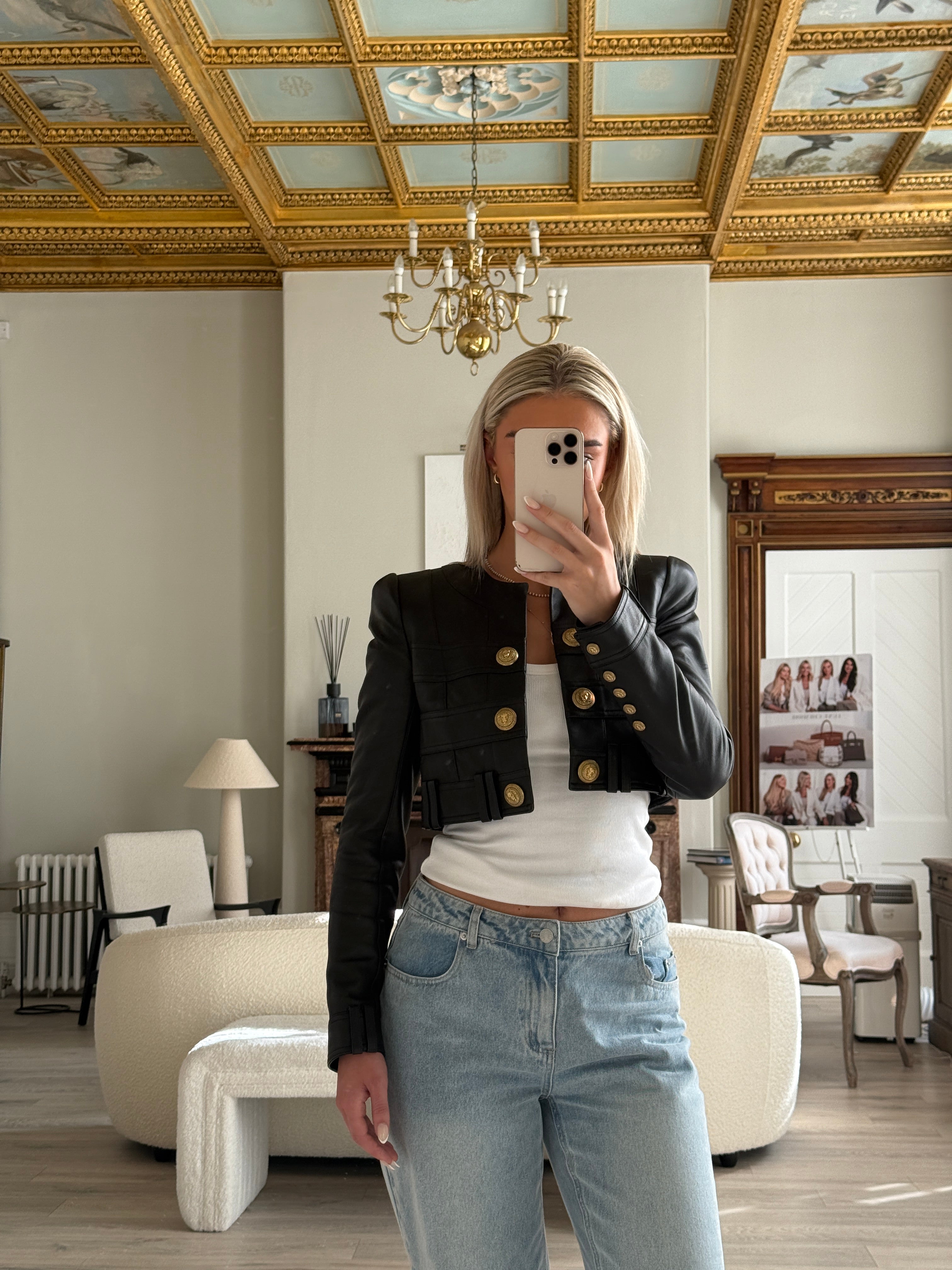 Balmain Cropped Leather Jacket (Size FR36/UK8)