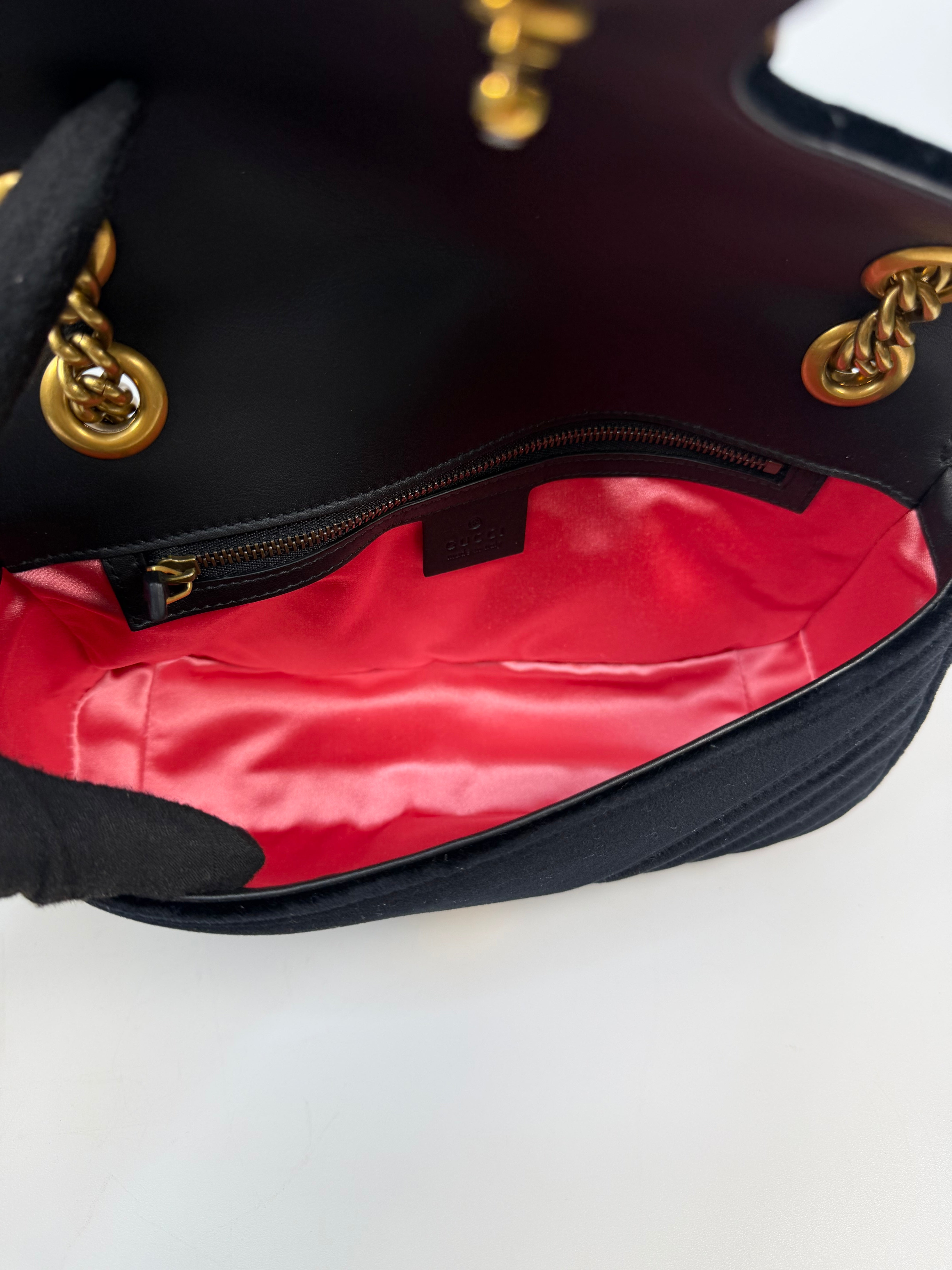 Gucci Medium Marmont In Black Velvet With Gold Hardware