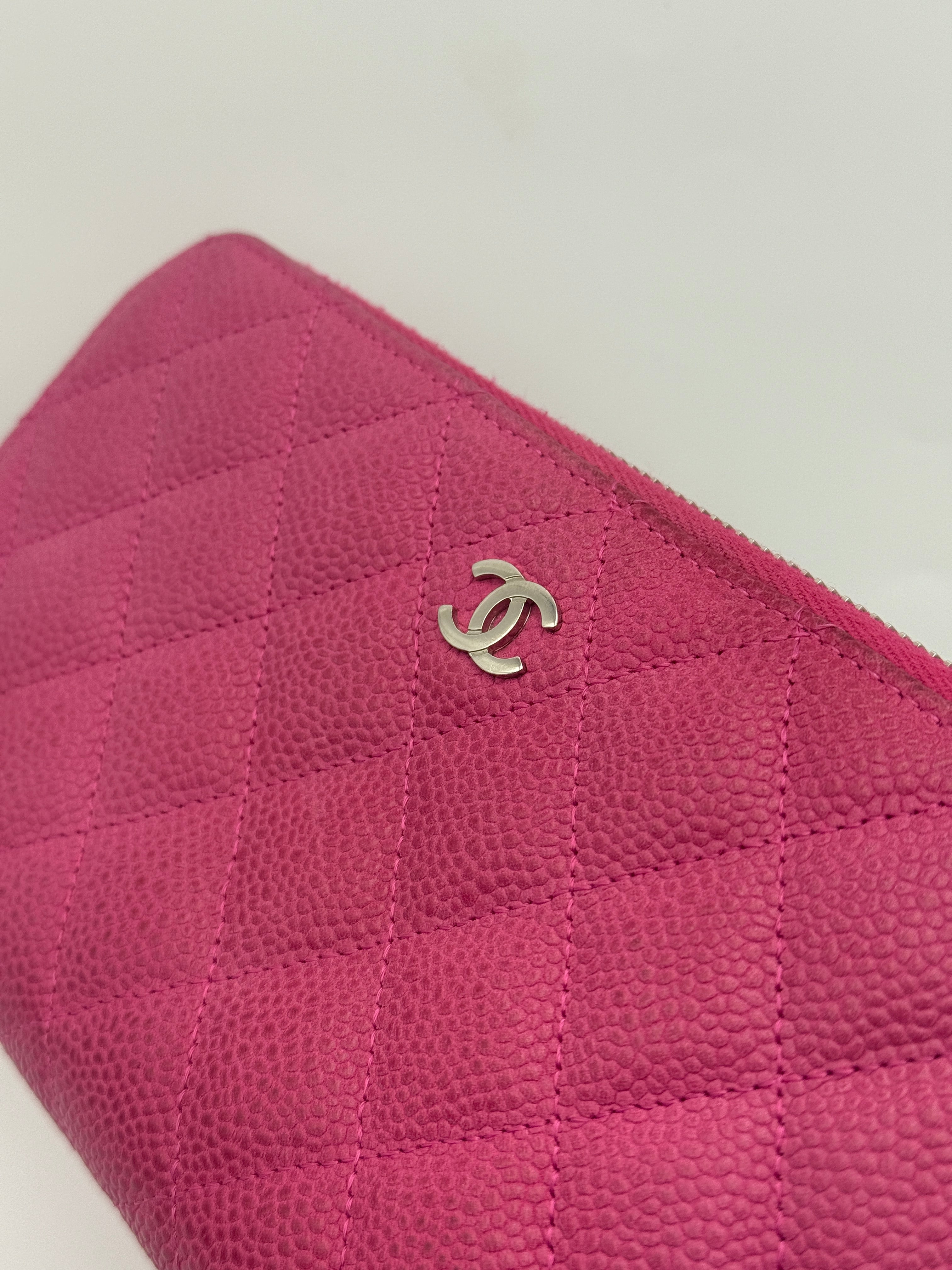 Chanel Classic Pink Caviar Leather Zip Wallet With Silver Hardware Good Condition. Authentic and preloved. 100% Authenticity Guarantee 