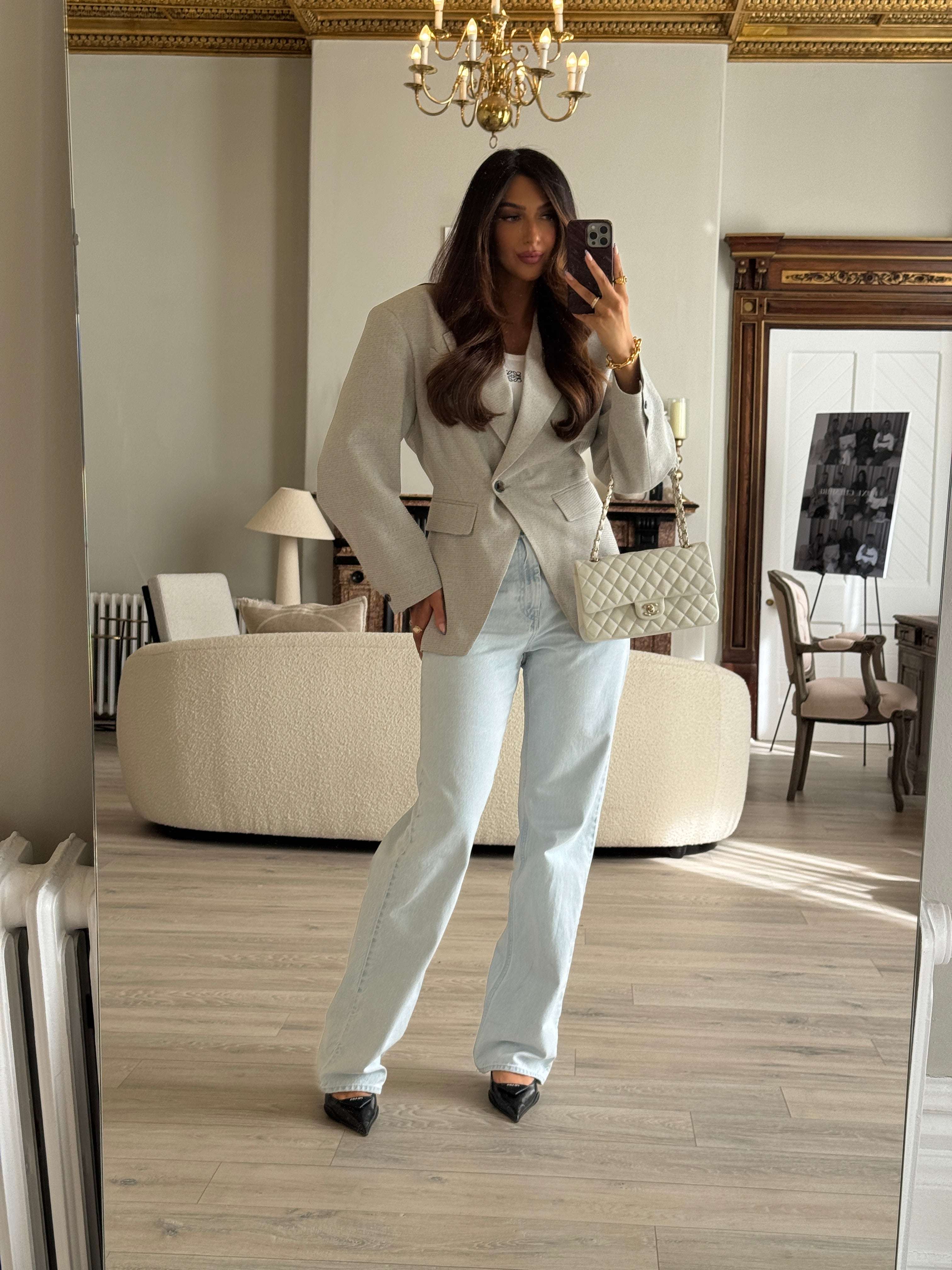 Chanel Medium Classic Double Flap White Caviar Leather With GHW